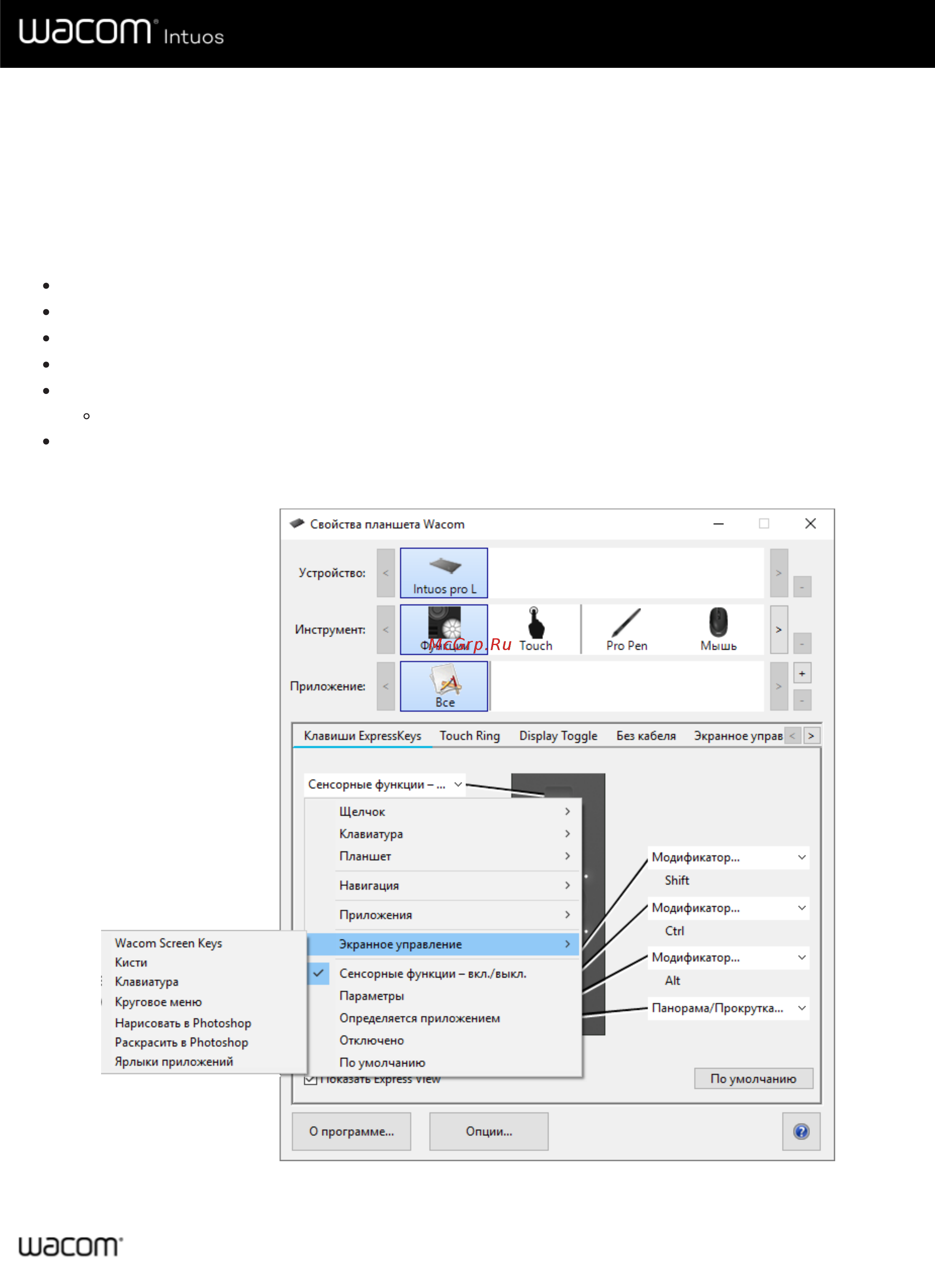 Wacom Intuos S Bluetooth Pistachio (CTL-4100WLE-N) [41/66] Назначение экранных элементов управления