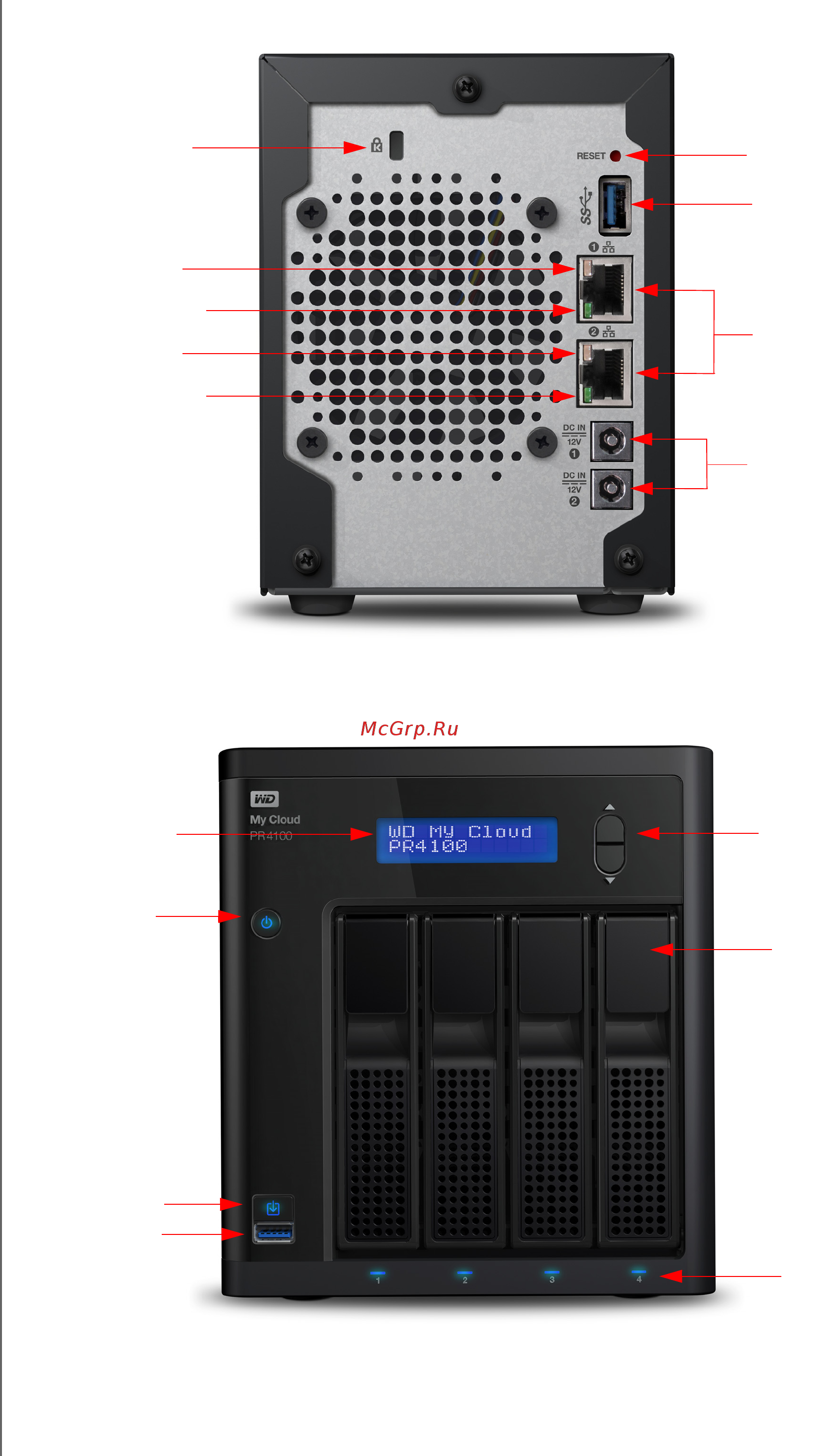 Wd 24TB MyCloudPro( [11/132] Вид сзади на устройство с двумя дисками my cloud pr2100