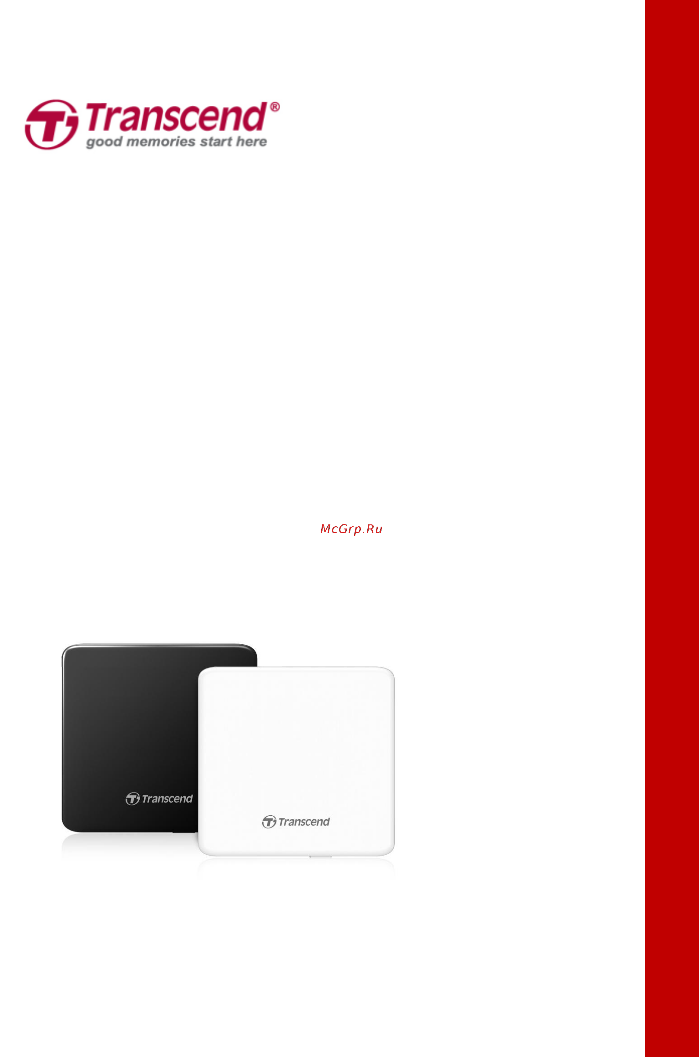 Transcend Slim Portable Writer (TS8XDVDS-K) Инструкция по эксплуатации онлайн