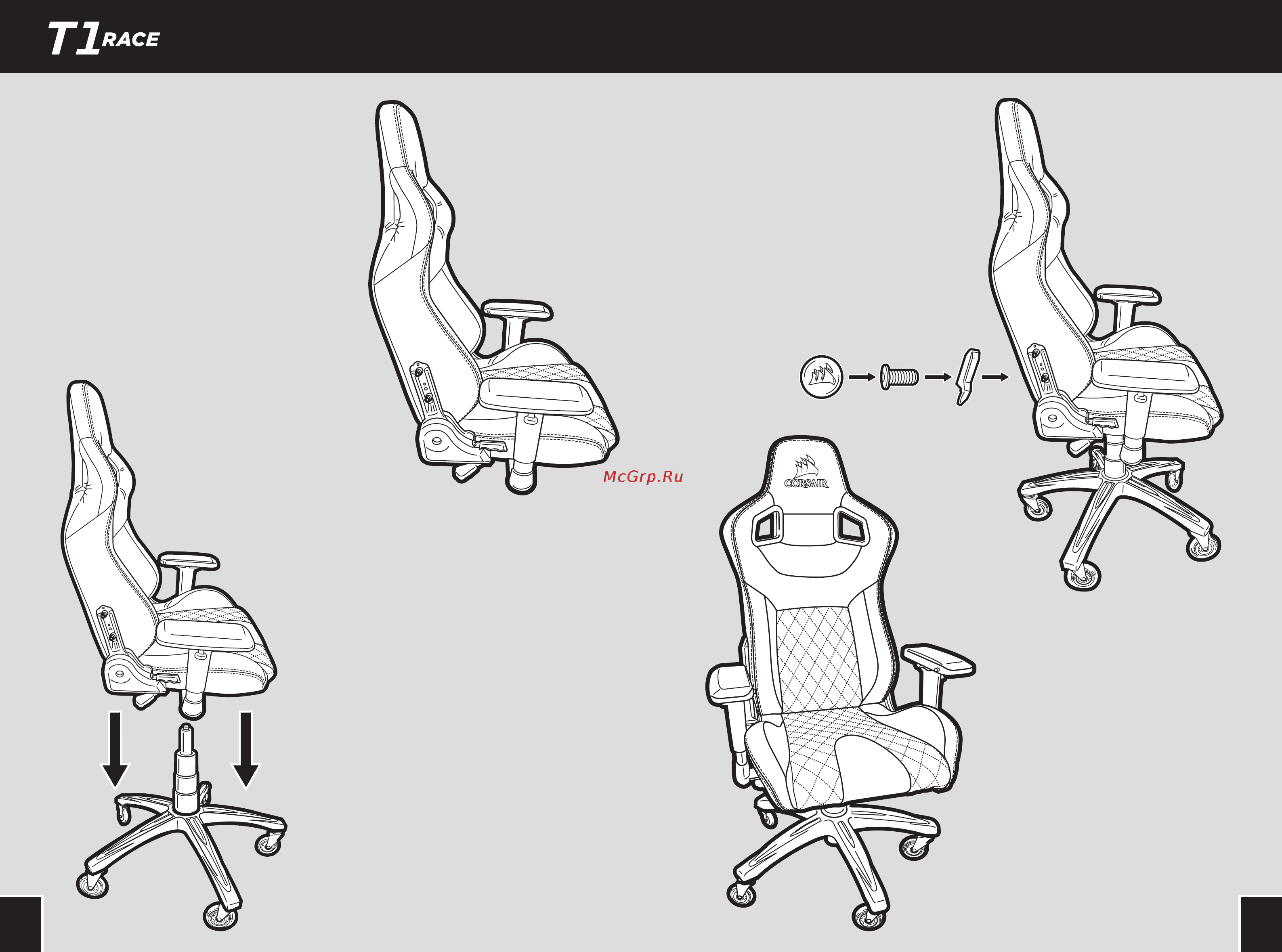 Corsair GamingT1 Race 2018 Black/Yellow (CF-9010015-WW) [5/38] Chair back to seat assembly