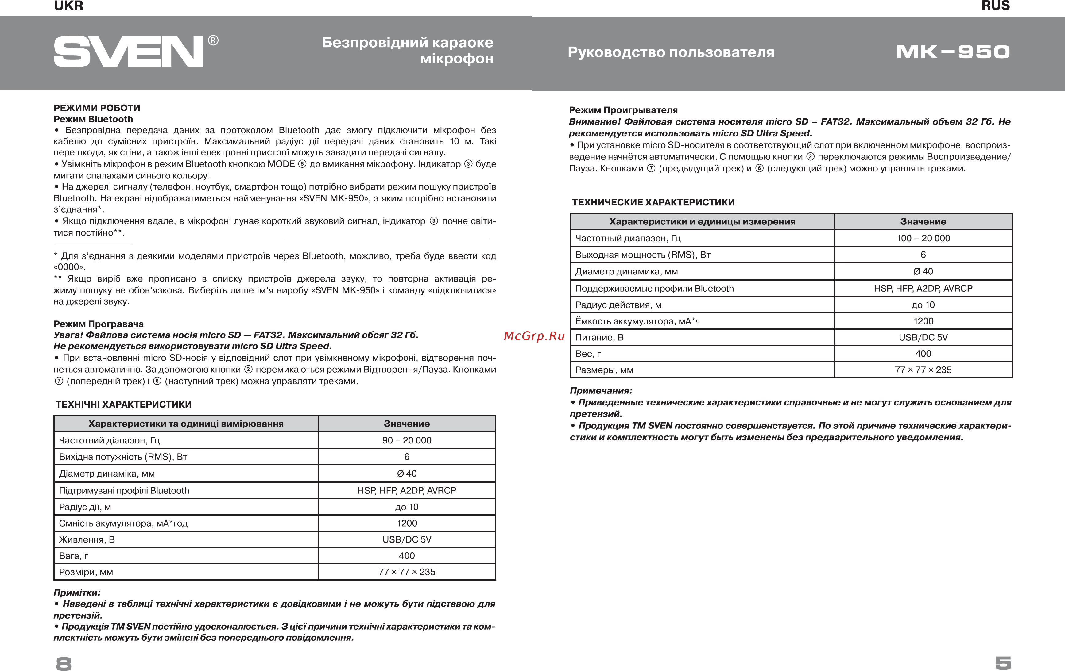 Sven MK-950 для караоке (Bluetooth, microSD) [5/6] Mk s5o