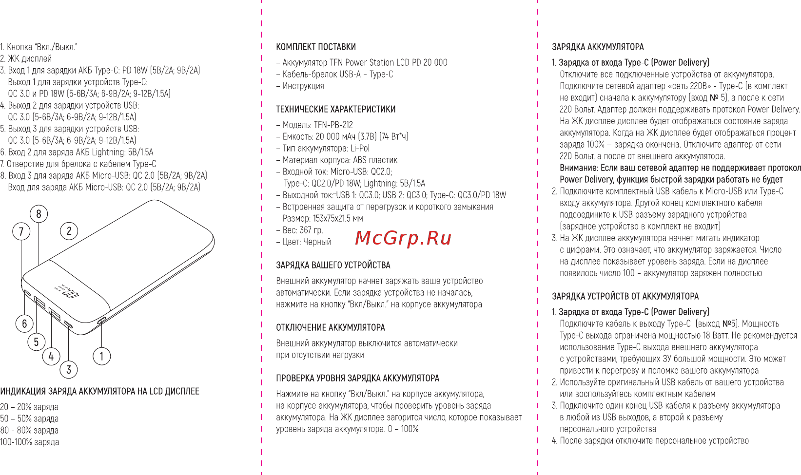 TFN PowerStation LCD PD 20000mAh Black (PB-212-BK) Инструкция по эксплуатации онлайн [2/2] 577858