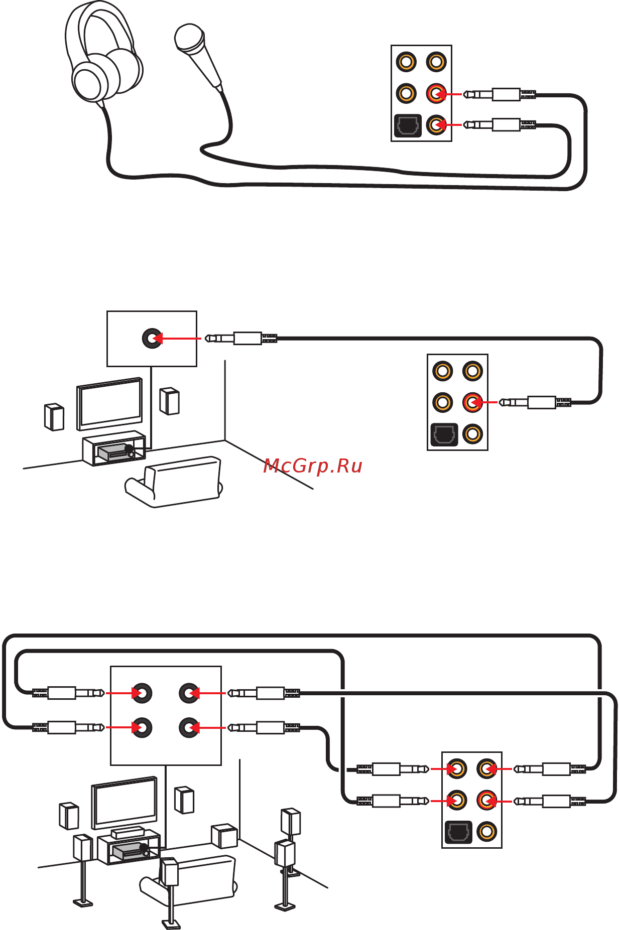 MSI B360 GAMING PRO CARBON [20/166] Audio jacks to 7 channel speakers diagram