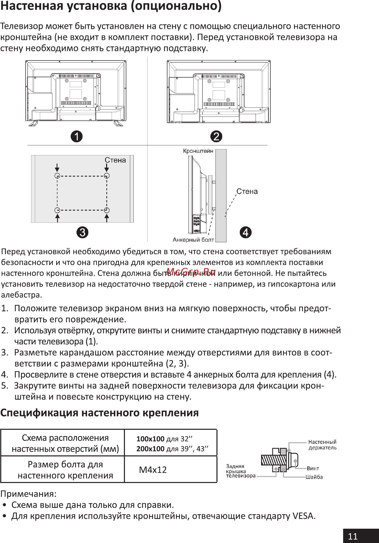 Hi 39HS111X [11/60] Настенная установка опционально