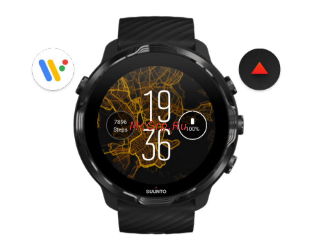 Suunto 7 Sandstone Rosegold (SS050381000) [19/176] Нажмите верхнюю левую кнопку кнопку питания чтобы включить часы и получить доступ к вашим приложениям с помощью wear os by google