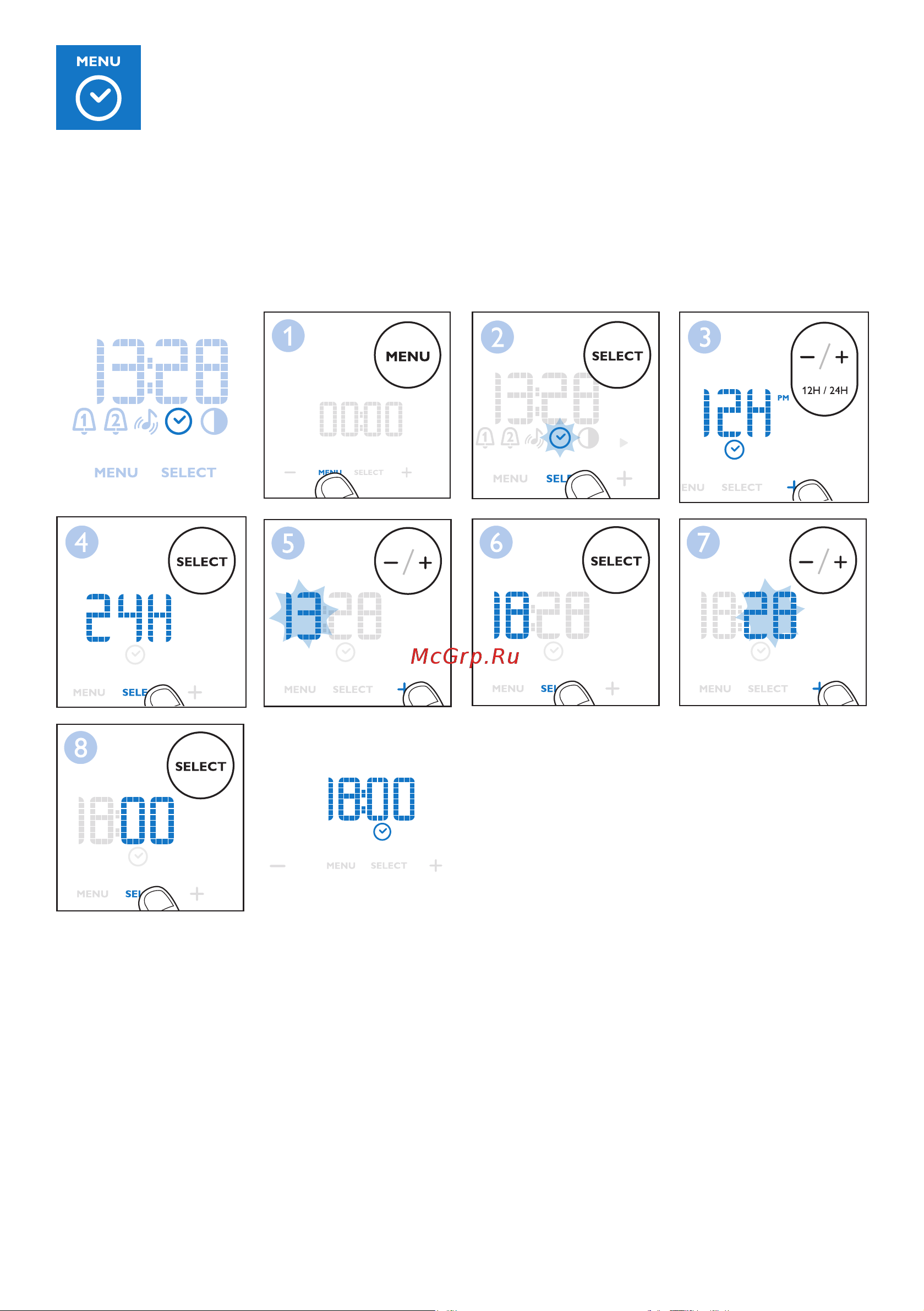 Philips HF3521/70 [10/54] Adjusting the clock time настройка часов сағат уақытын реттеу