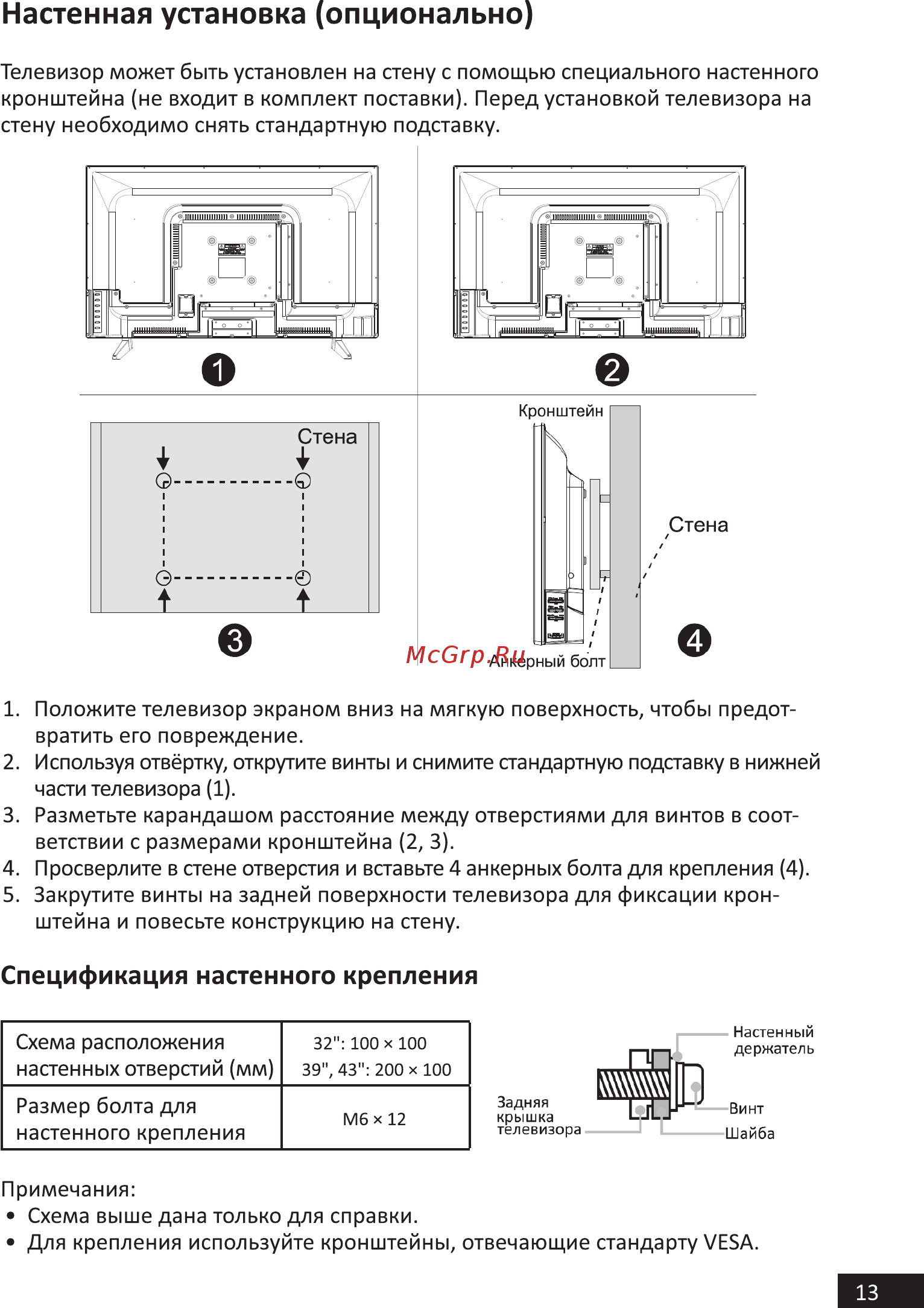 Hi 43FSY112X [13/48] Настенная установка опционально