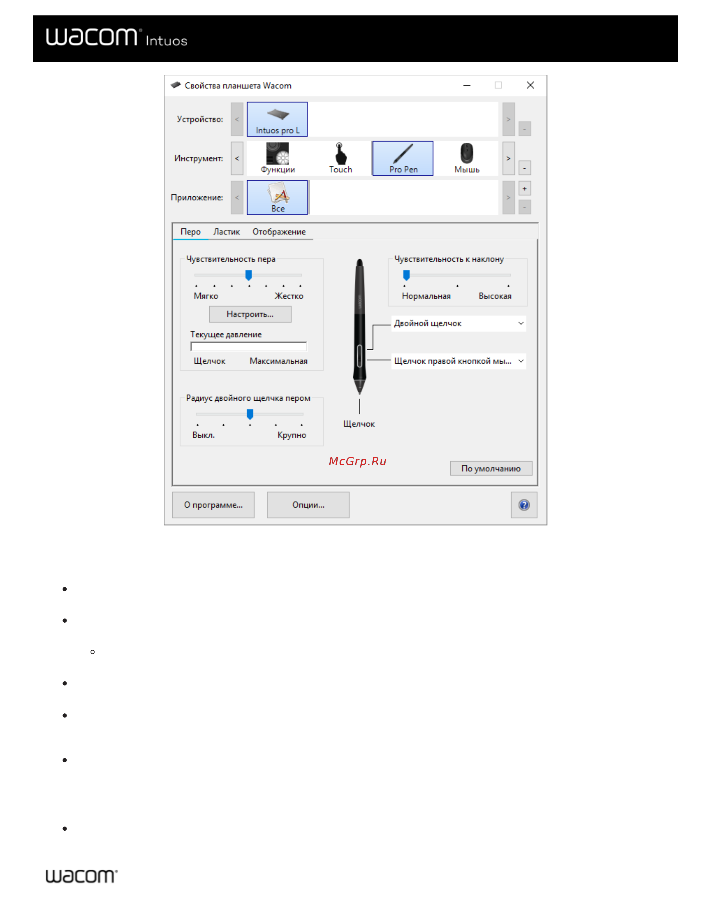 Wacom Intuos S BT Black (CTL-4100WLK-N) [17/66] Настройка других параметров пера
