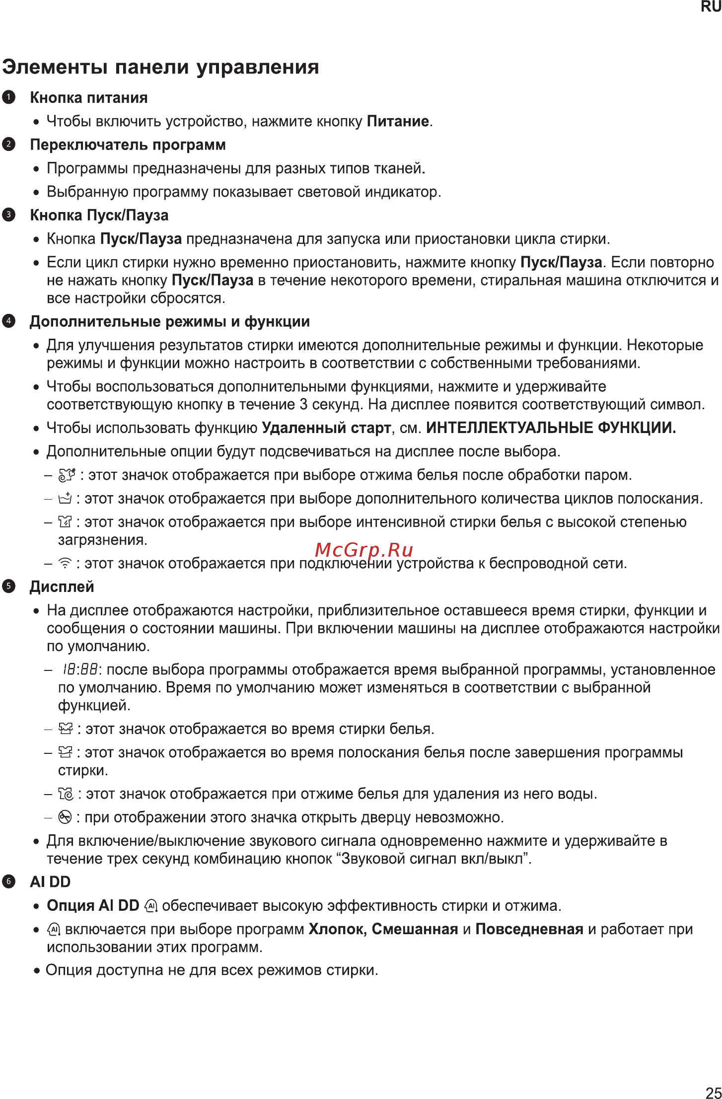 LG F2T3HS6W [25/56] Элементы панели управления
