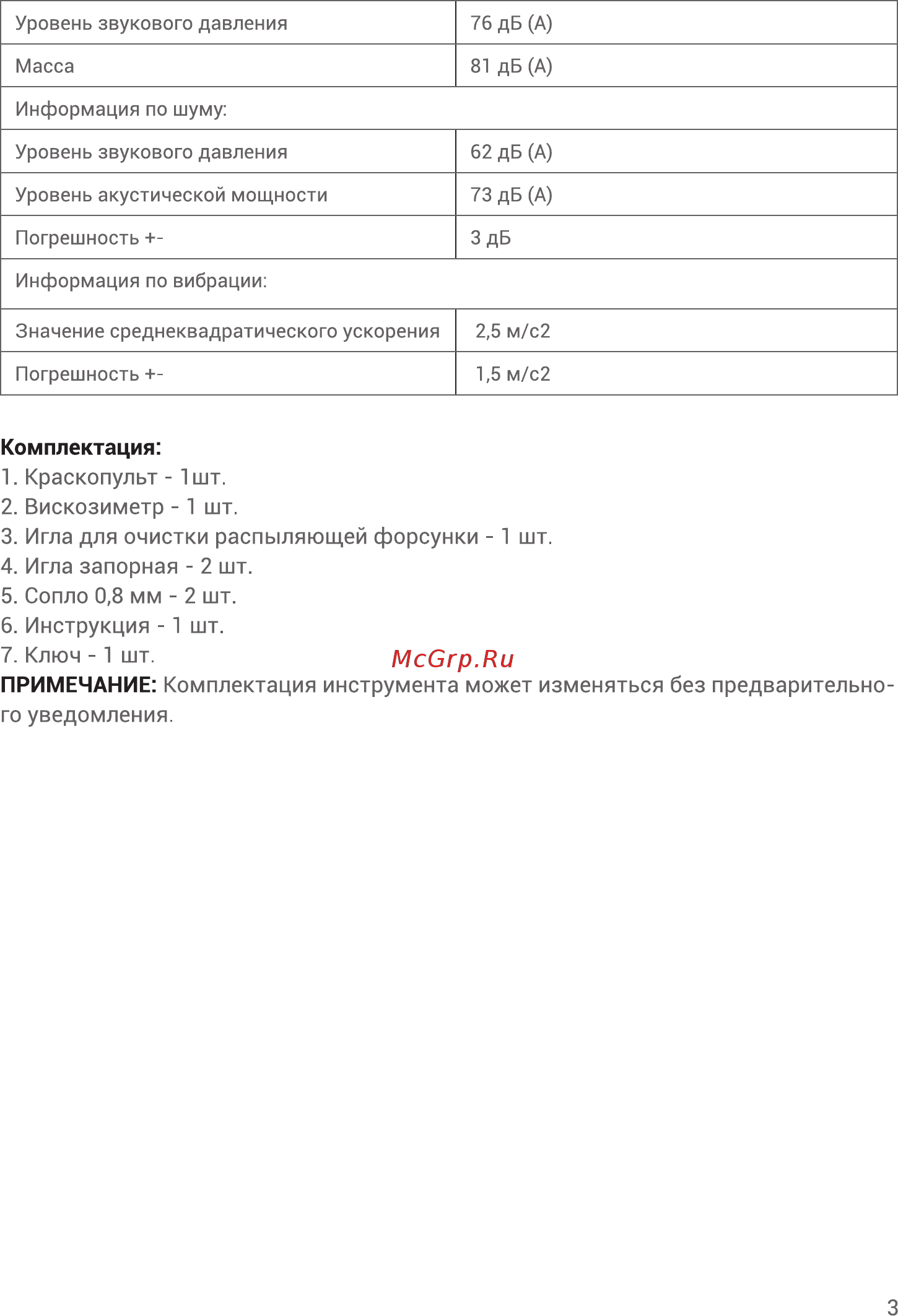 Hiper HSG110A [3/16] Комплектация 1 краскопульт 1 шт 2 вискозиметр 1 шт 3 игла для очистки распыляющей форсунки 1 шт 4 игла запорная 2 шт 5 сопло 0 8 мм 2 шт 6 инструкция 1 шт 7 ключ 1 шт примечание комплектация инструмента может изменяться без предварительно го уведомления