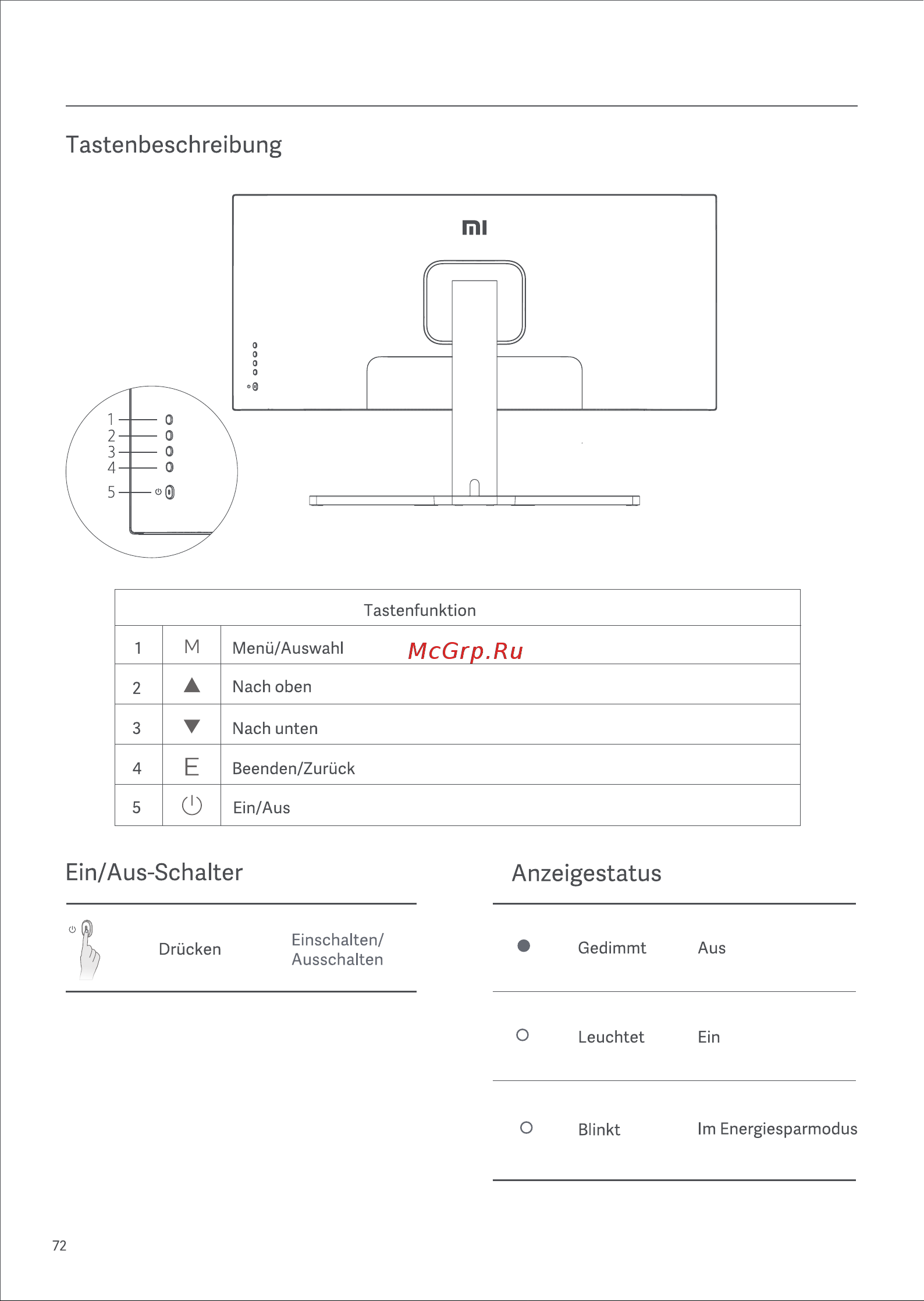 Xiaomi Mi Curved Gaming Monitor 34'' (BHR5133GL) [74/109] Ein aus schalter anzeigestatus