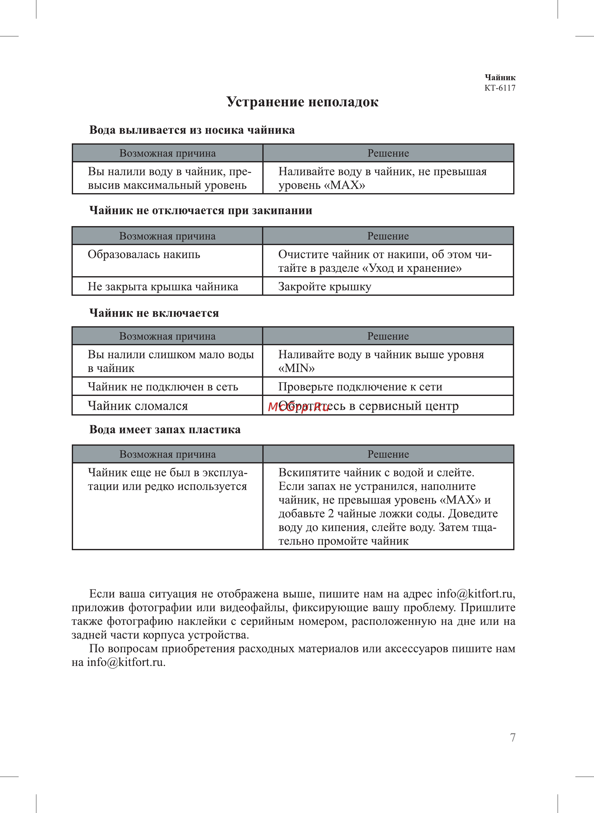 Kitfort КТ-6117-1 [7/12] Чайник сломался обратитесь в сервисный центр