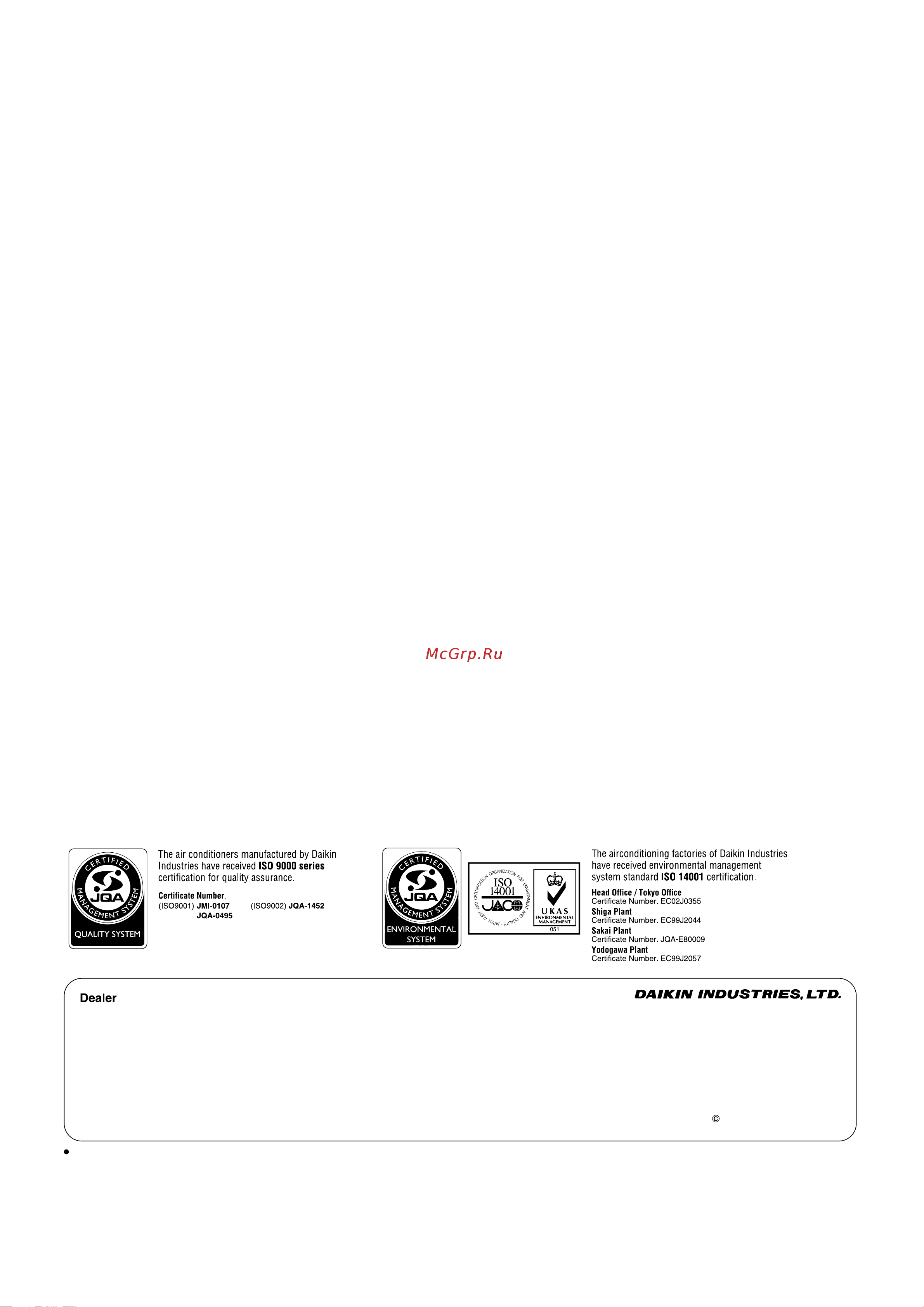 Daikin 4MKD90BVMA [268/268] Ed 12 321a printed in japan 08 2003 b ak