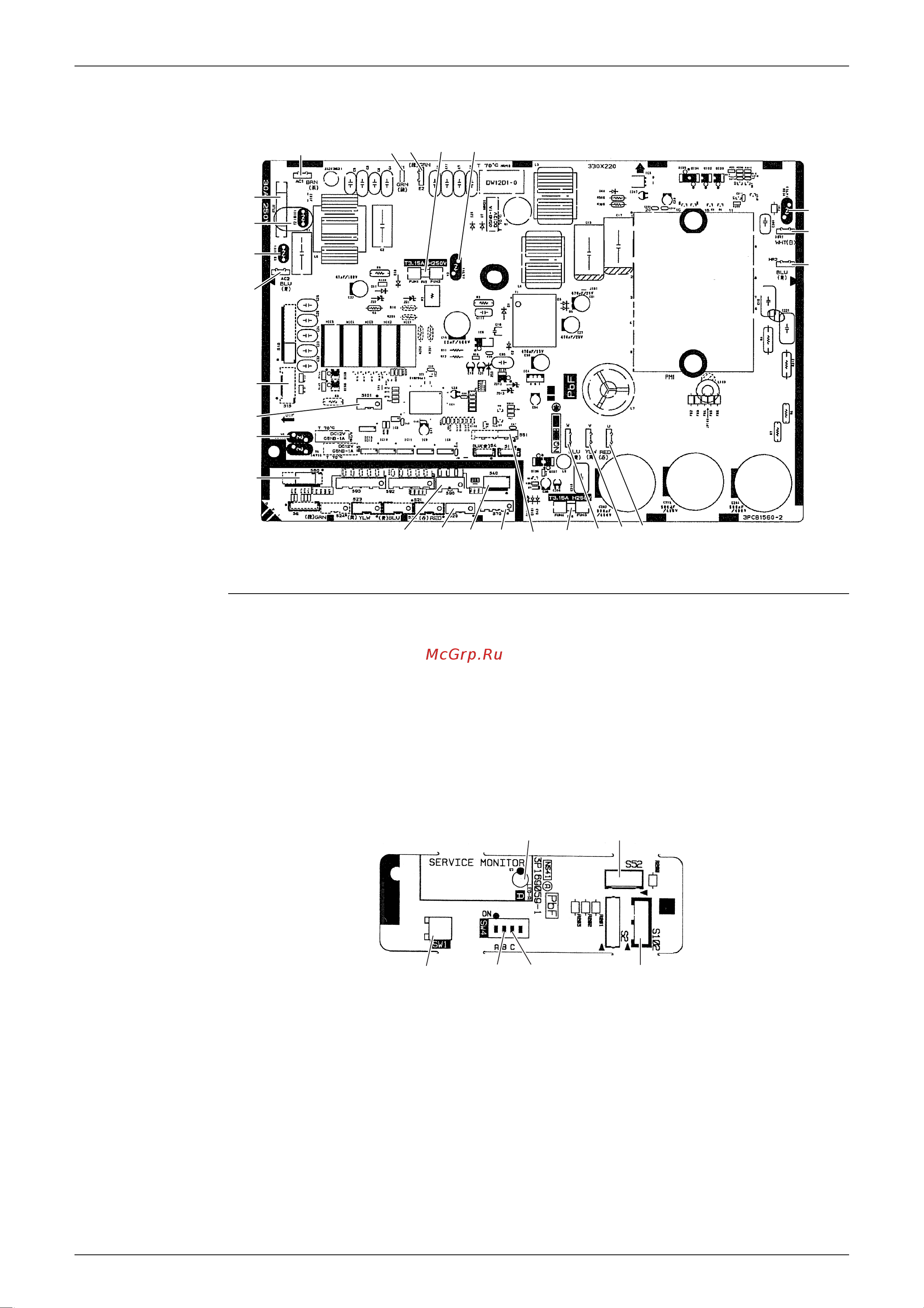 Daikin RKS71FAV1B [23/141] S52 s102 connector for main pcb 2 led a led for service monitor green 3 sw1 forced cooling operation on off button refer to page 114 for detail 4 sw4 b switch for facility setting refer to page 117 for detail 5 sw4 c switch for improvement of defrost performance refer to page 118 for detail