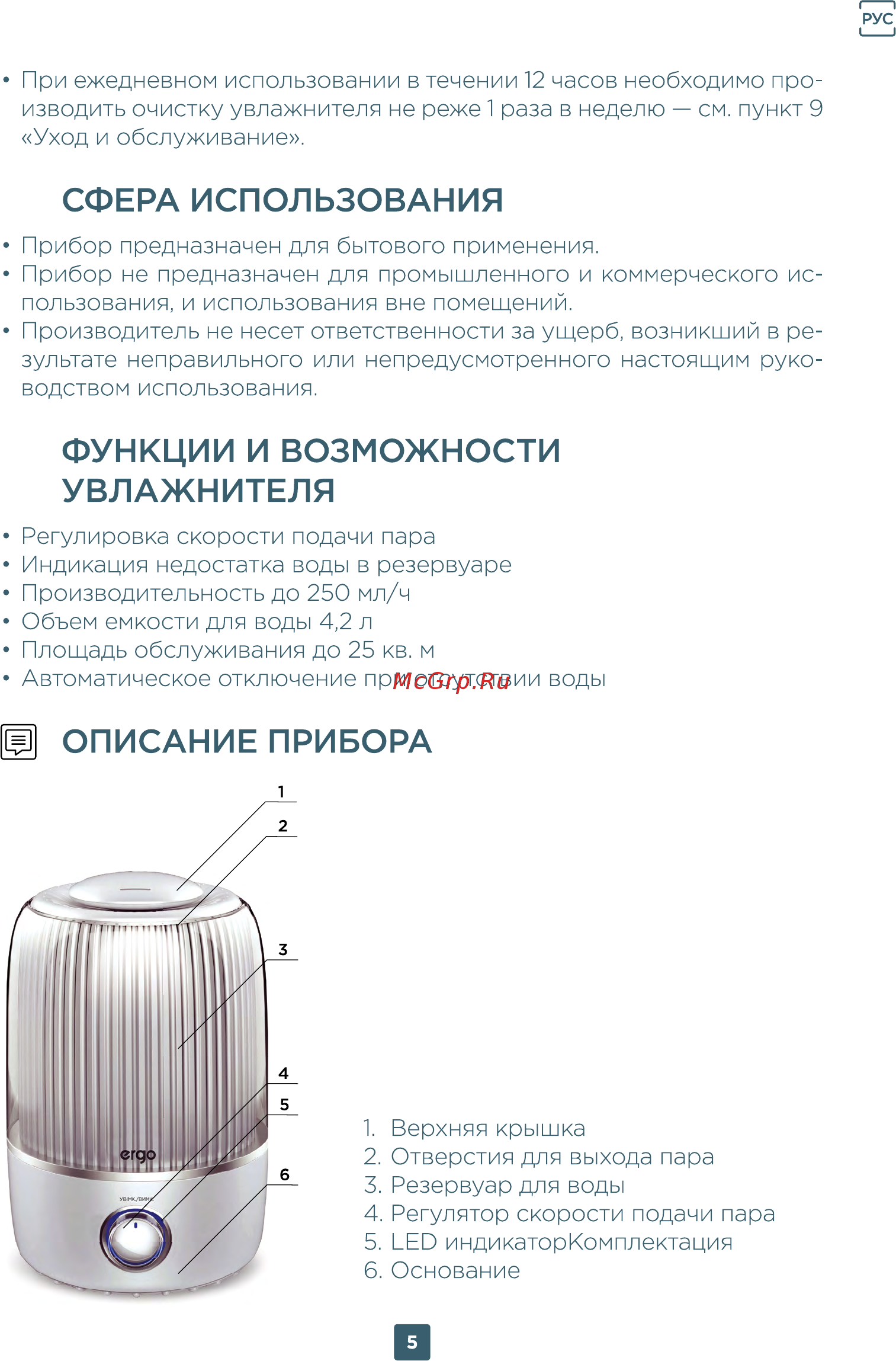 ERGO HU 2050 TF [15/20] Описание прибора