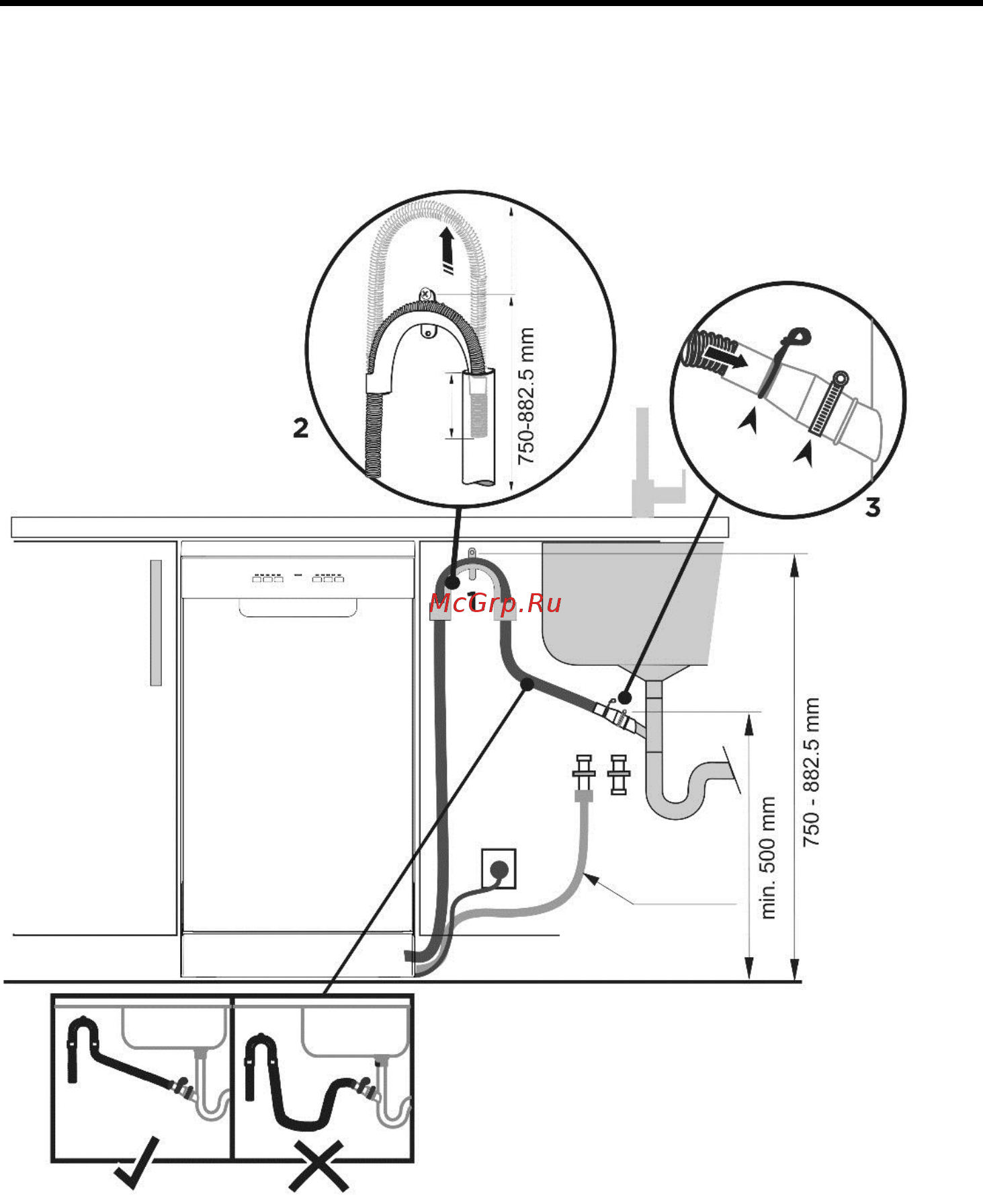 Candy CDPH 2D1149W-08 [12/44] Соединение посудомоечной машины с помощью переходника сливного шланга с сифоном тройником