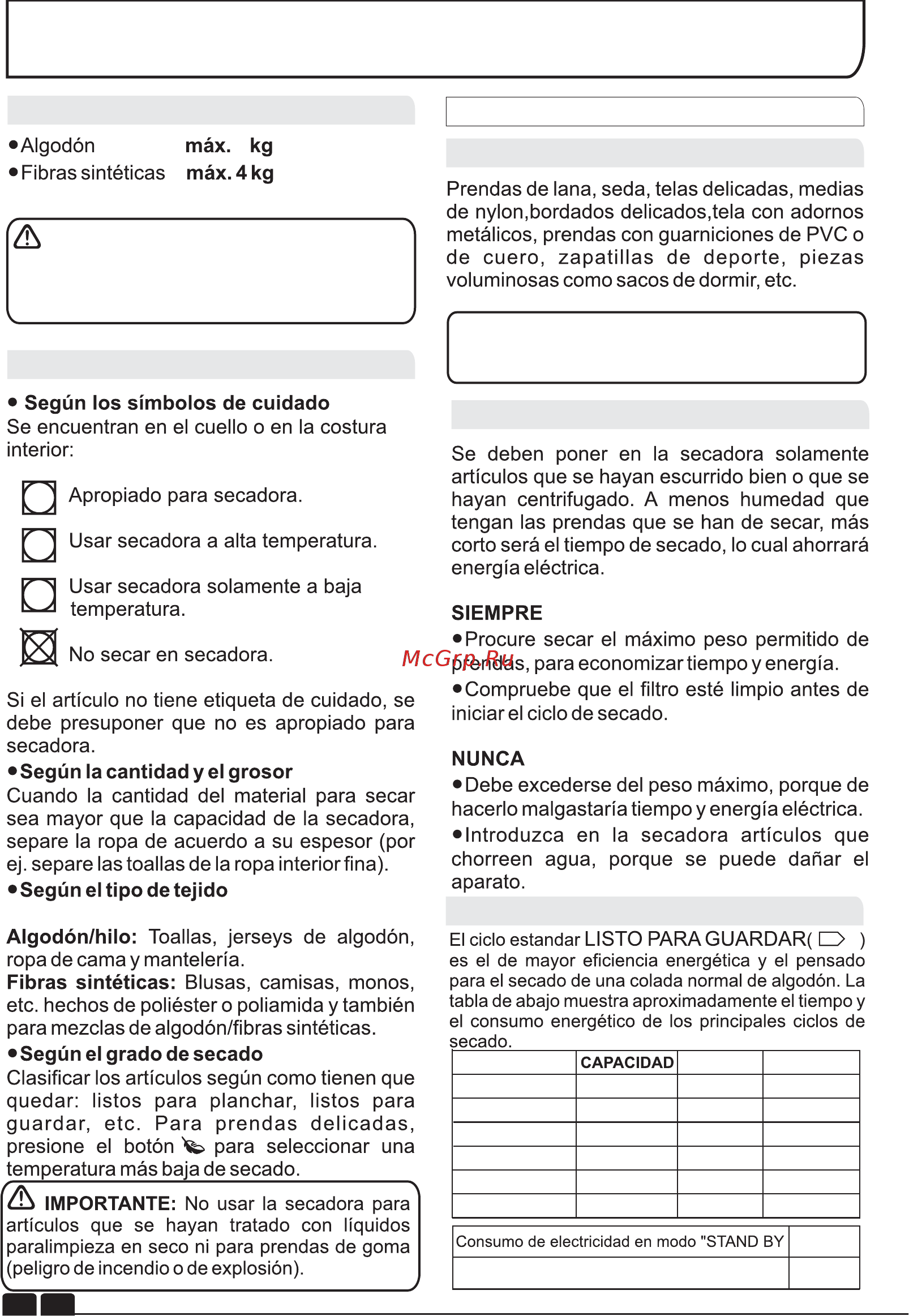 Candy GCV 590NC-S [74/106] Preparación del material para secar