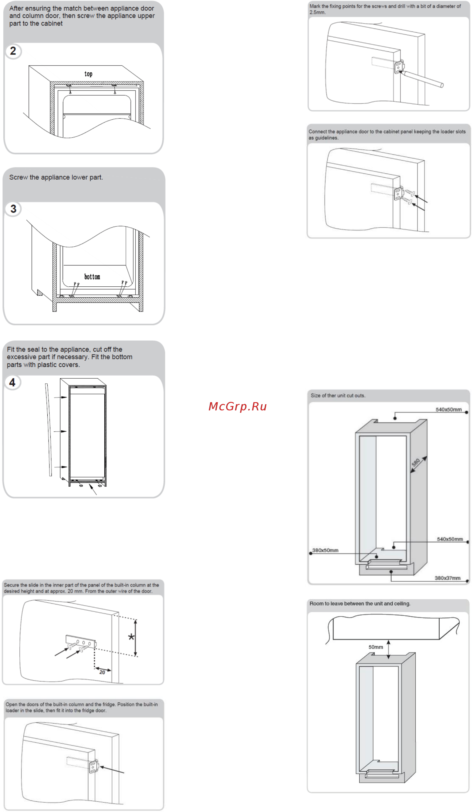 Candy CBL 150 NE [17/84] Coupling of the panels of the built in column of the appliance doors