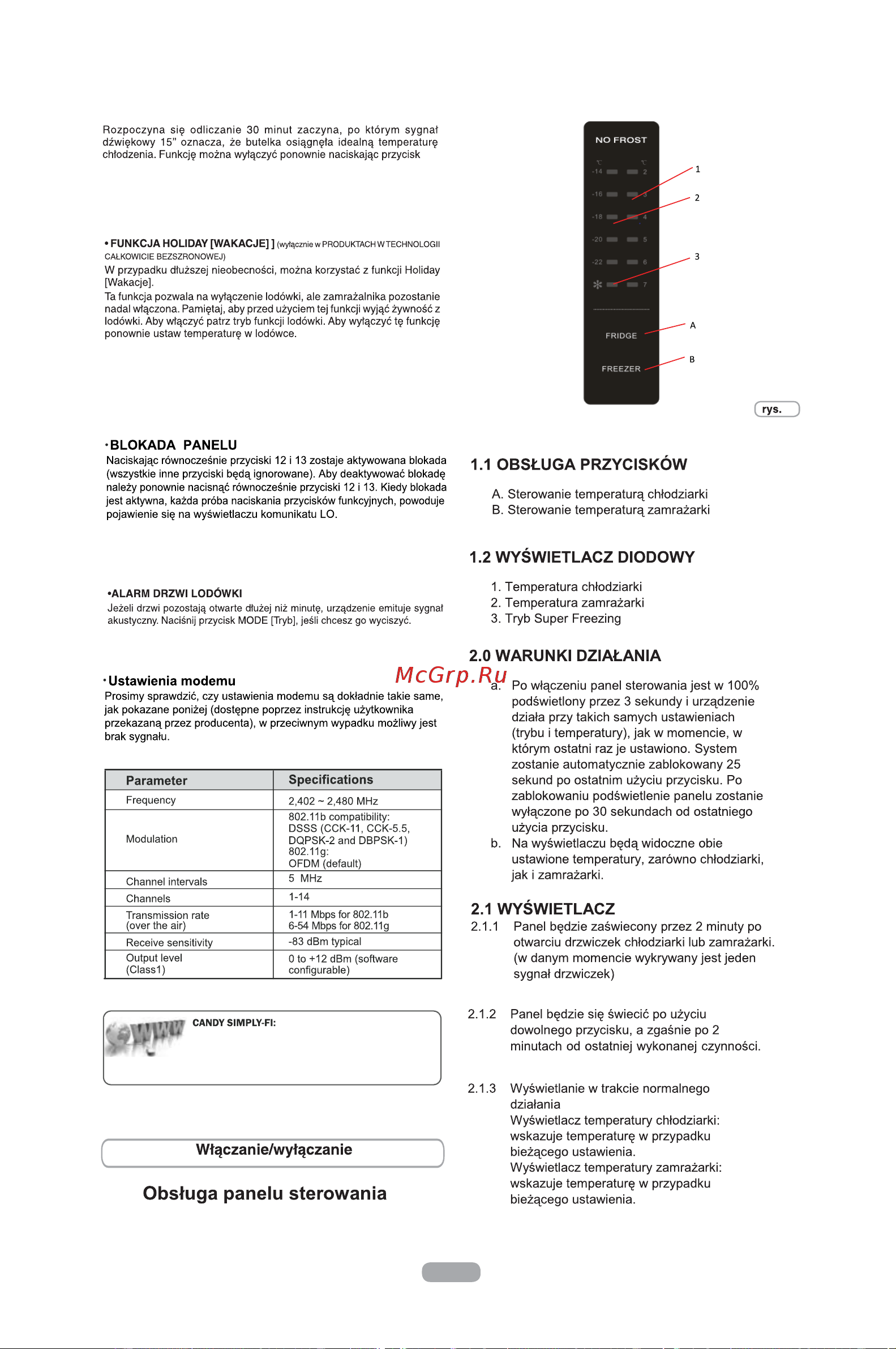 Candy CFU 190A [141/163] Z zewnętrznym interfejsem użytkownika led