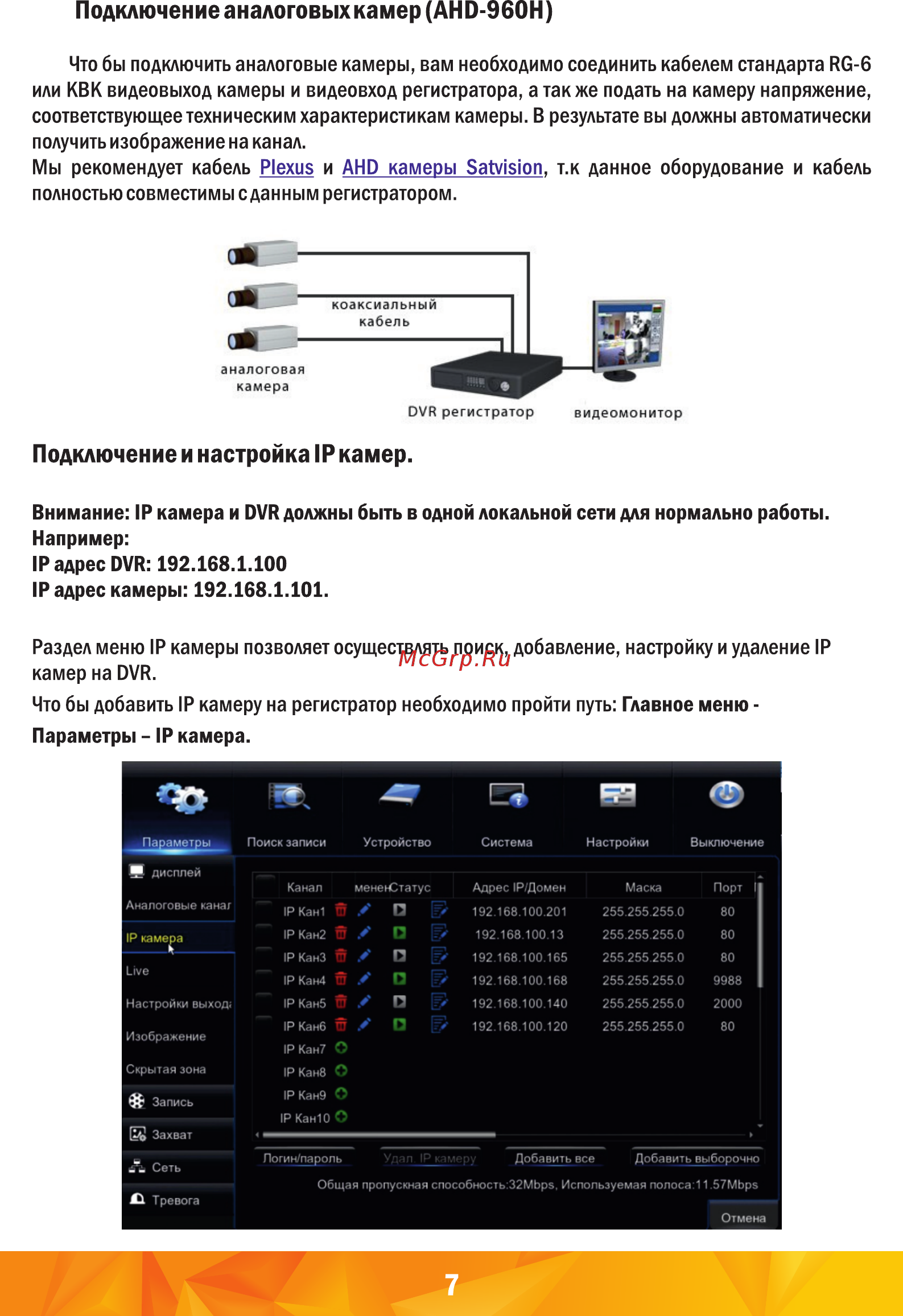 Satvision SVR-4115P [9/24] Подключение аналоговых камер ahd 960h