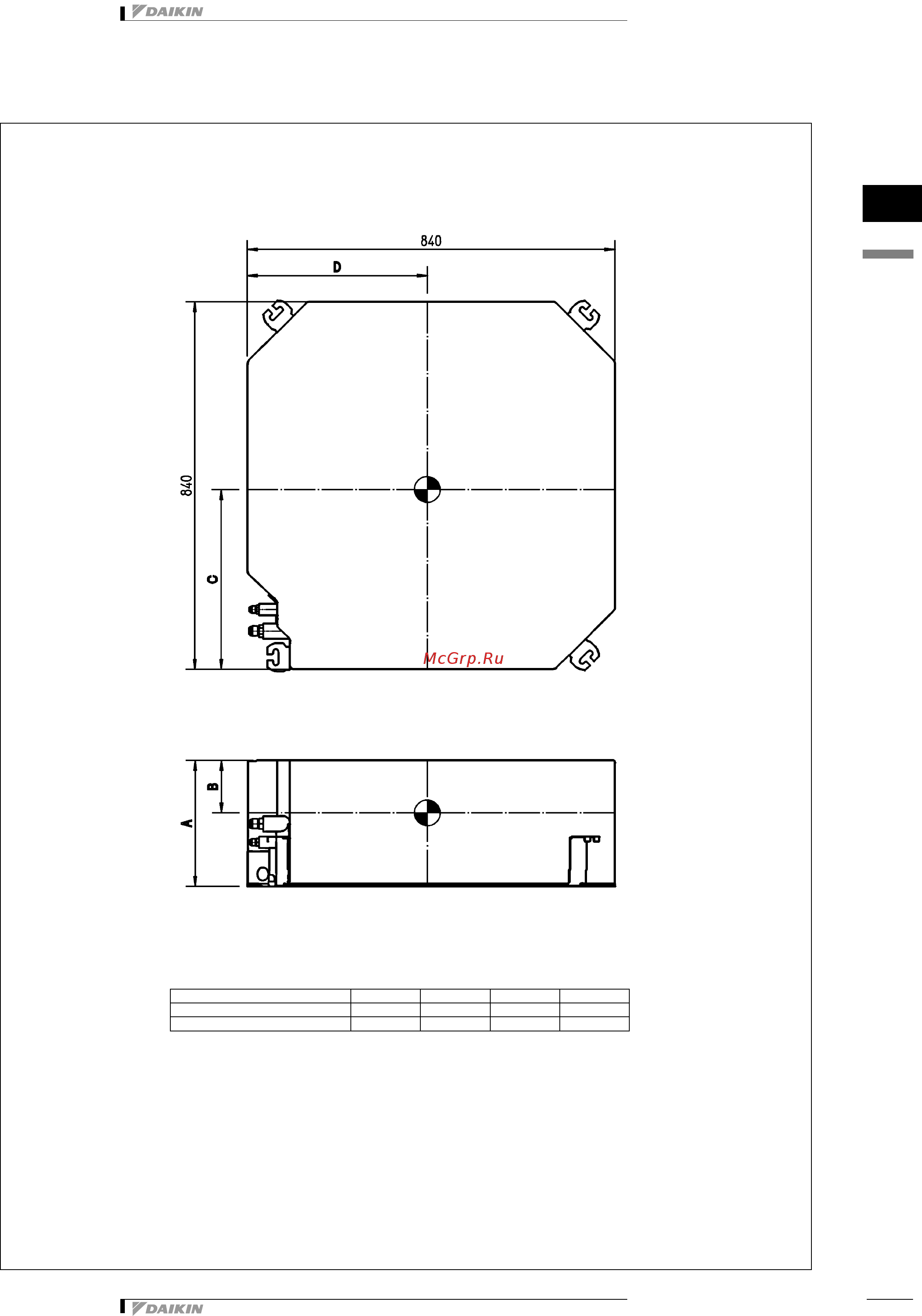 Daikin FCQH140C7VEB [10/23] Dimensional drawing centre of gravity