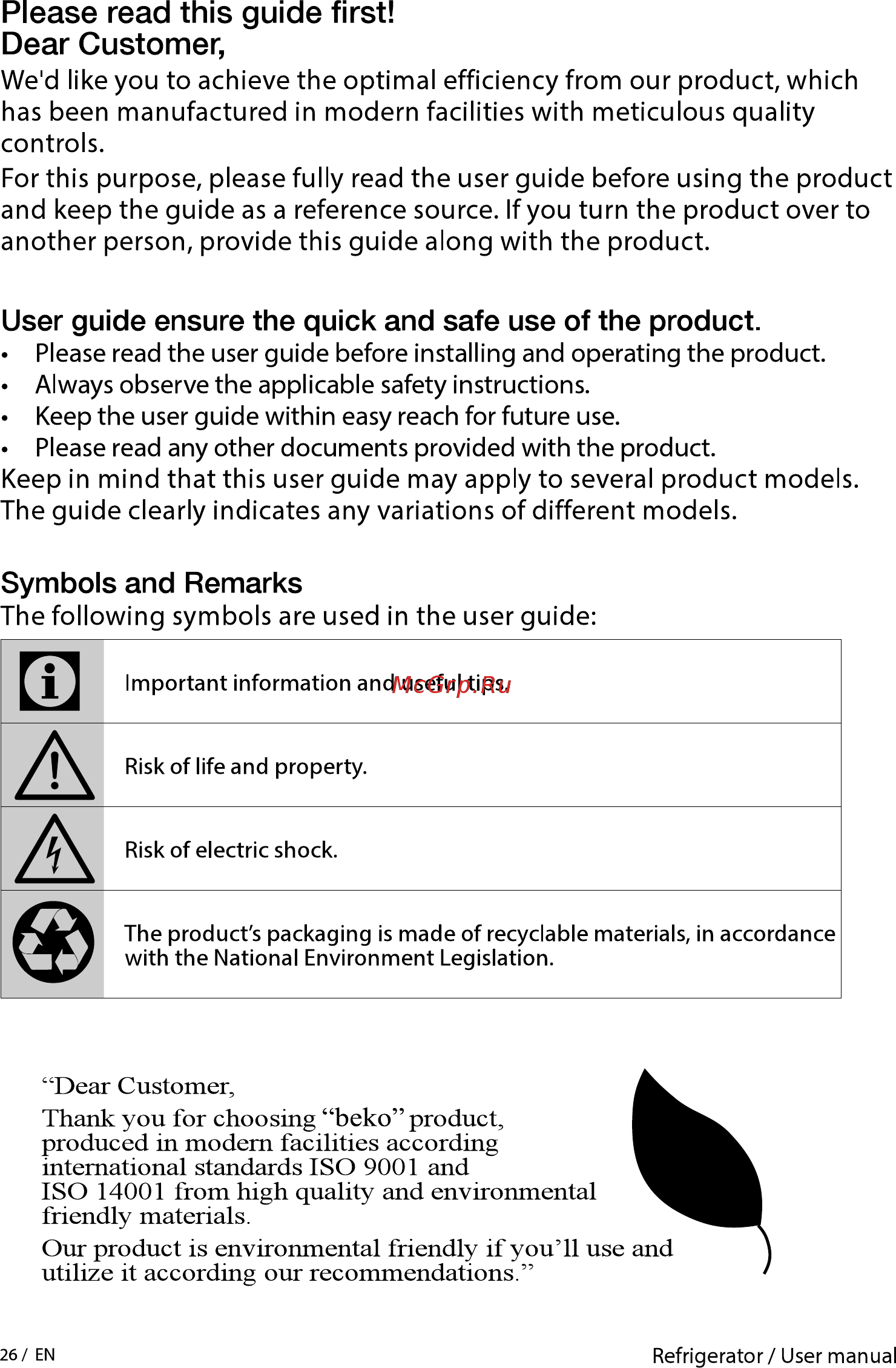 Beko RDSK 240M00W [26/0] Please read this guide first dear customer