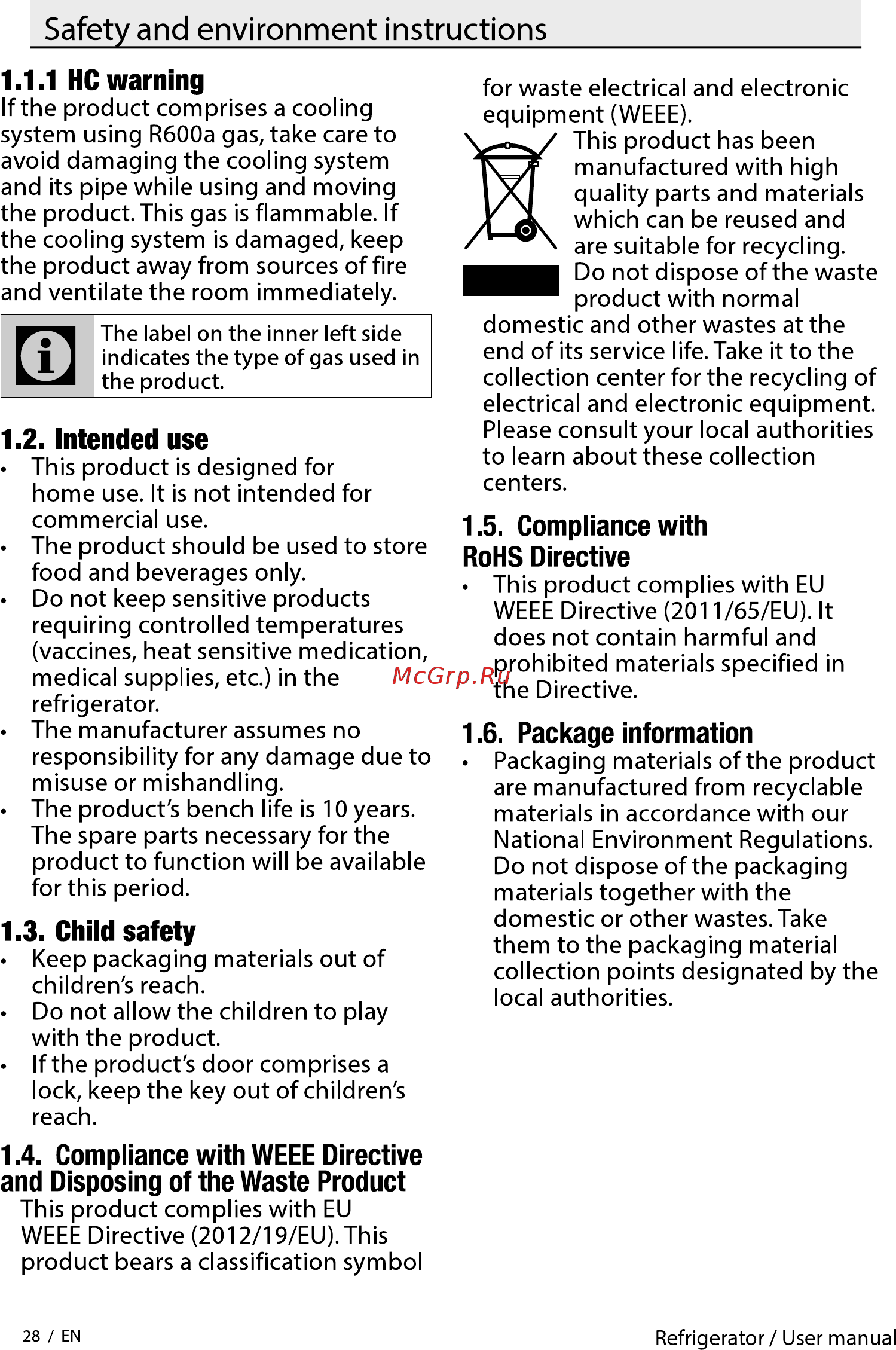 Beko RDSK 240M00W [28/0] Safety and environment instructions