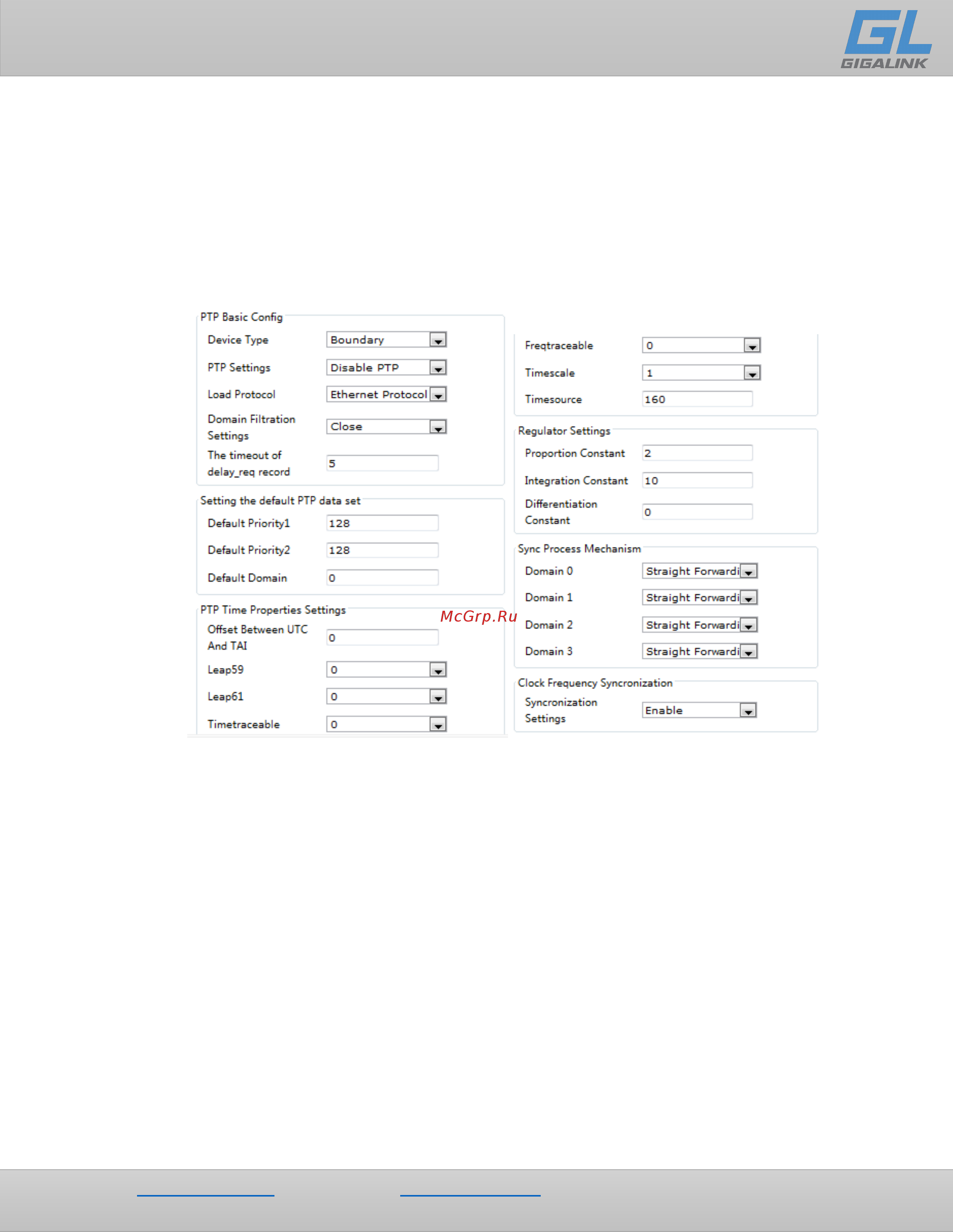 Gigalink GL-SW-G204-16SG-I [31/69] Конфигурация ptp
