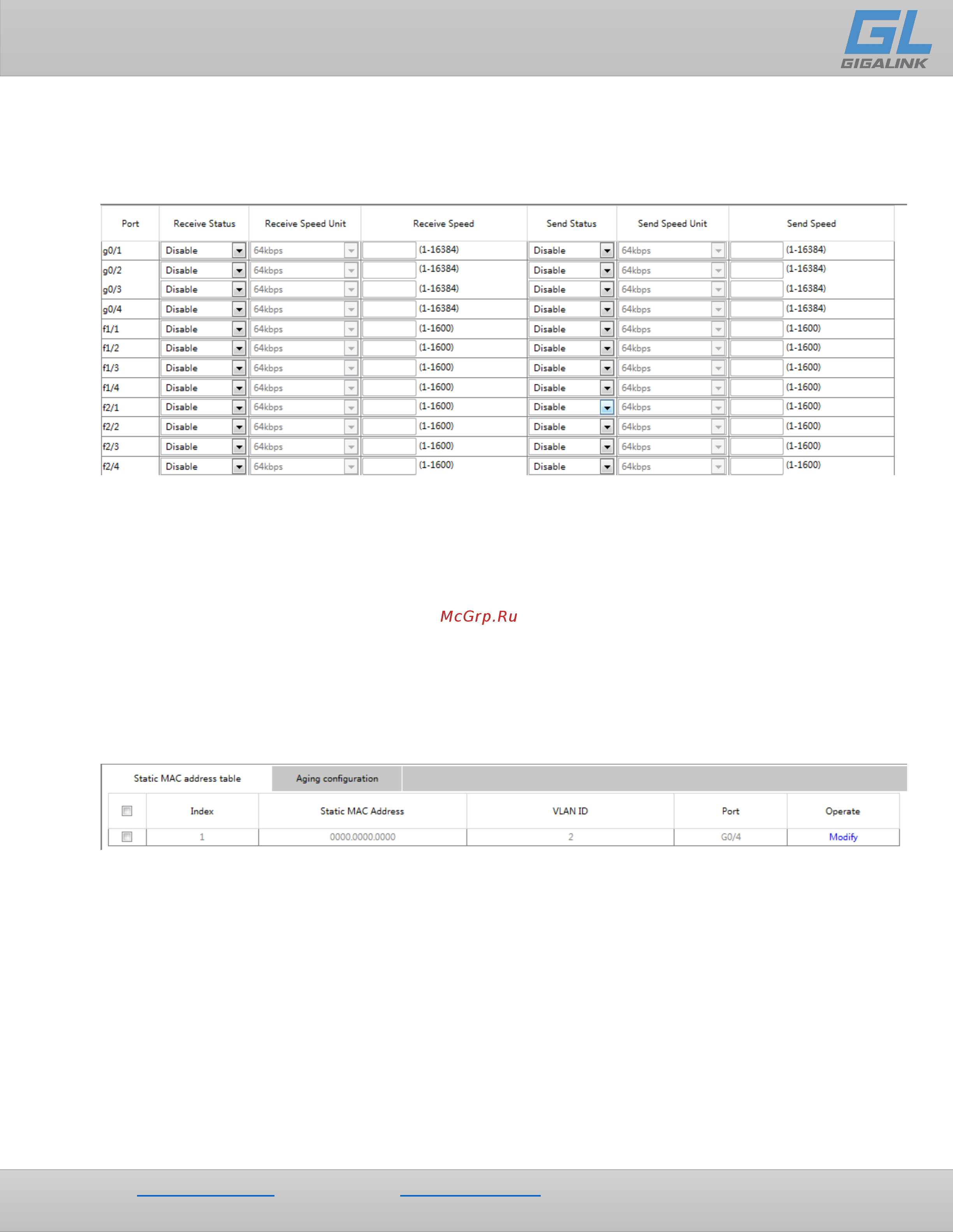 Gigalink GL-SW-G204-16SG-I [41/69] Ограничение скорости порта