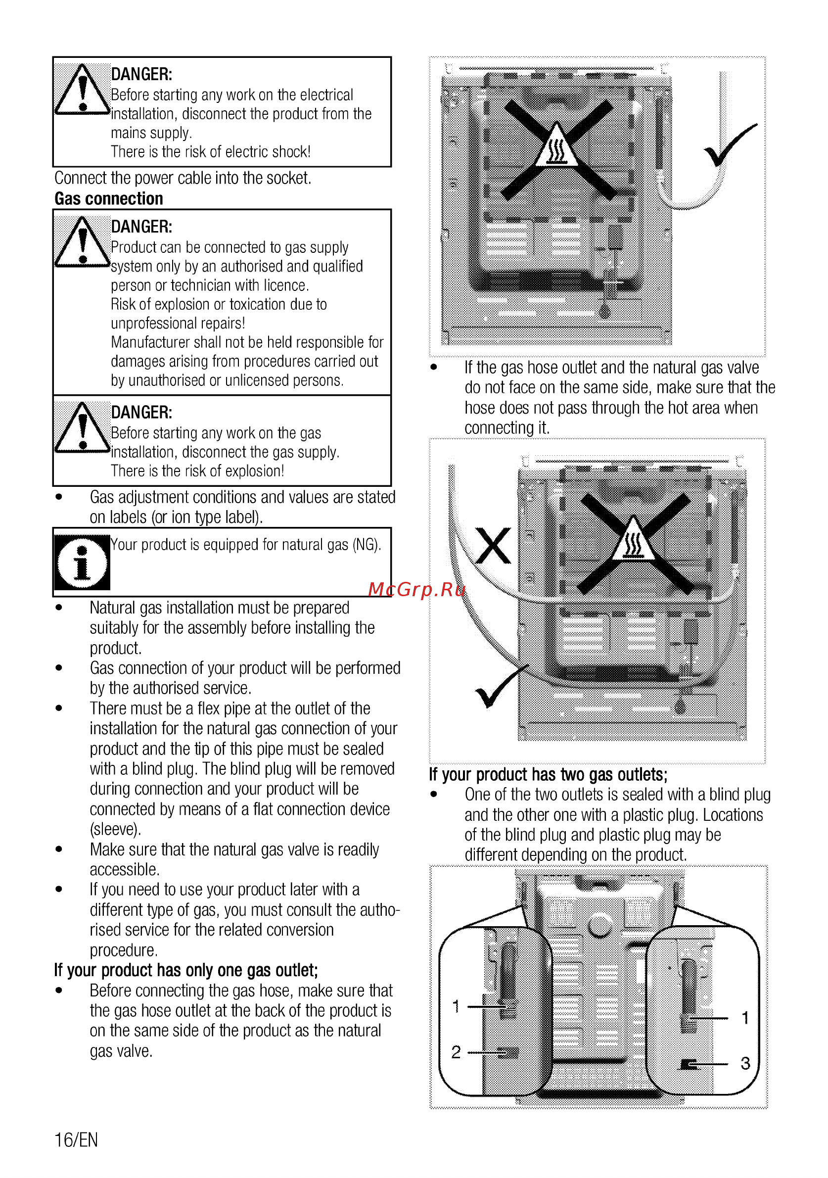 Beko FFSG42012S [16/96] Product can be connected to gas supply system only by an authorised and qualified person or technician with licence risk of explosion or toxication due to unprofessional repairs manufacturer shall not be held responsible for damages arising from procedures carried out by unauthorised or unlicensed persons
