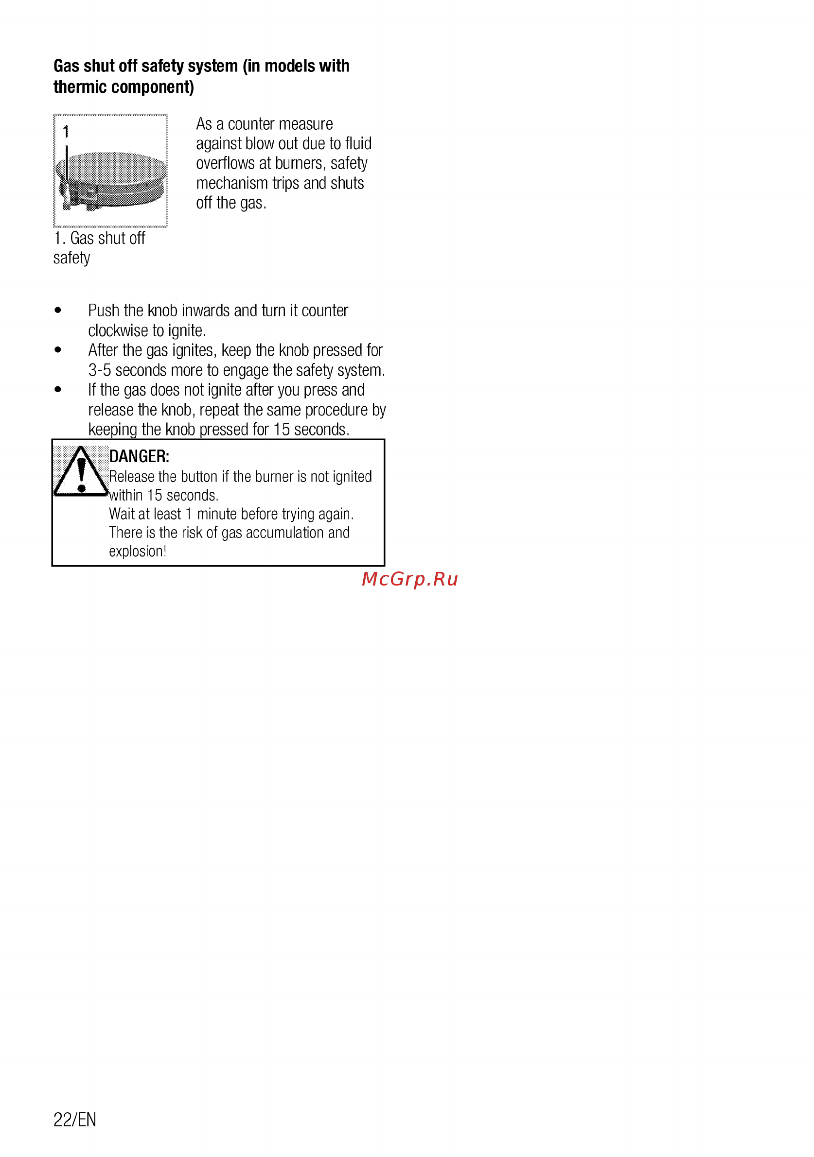 Beko FFSG42012B [22/96] Wait at least 1 minute before trying again there is the risk of gas accumulation and explosion