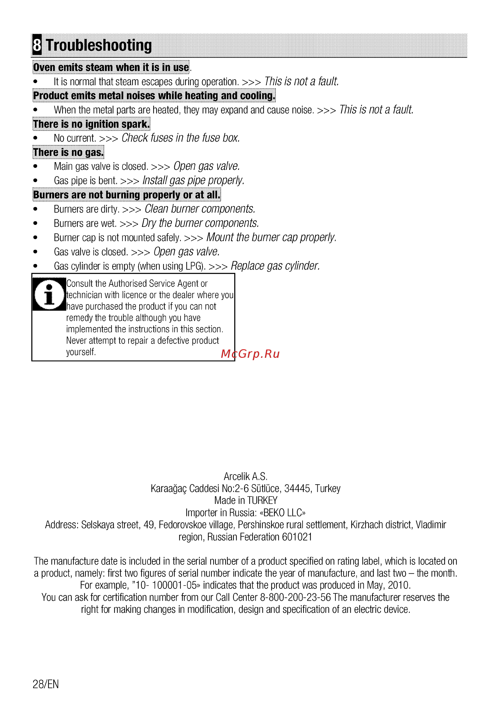 Beko FFSG42012B [28/96] This is not a fault