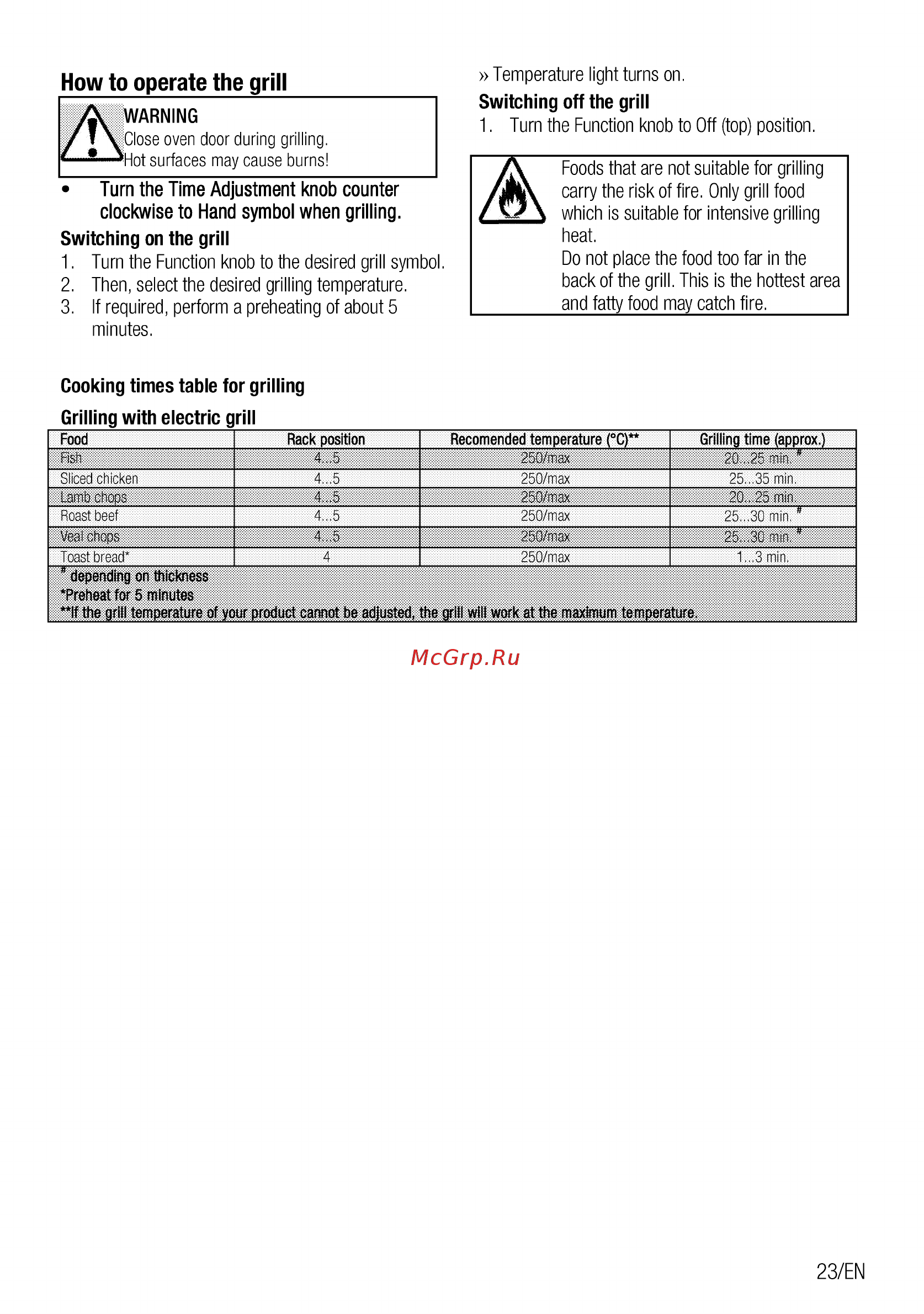 Beko FFSS57101GS [23/92] How to operate the grill