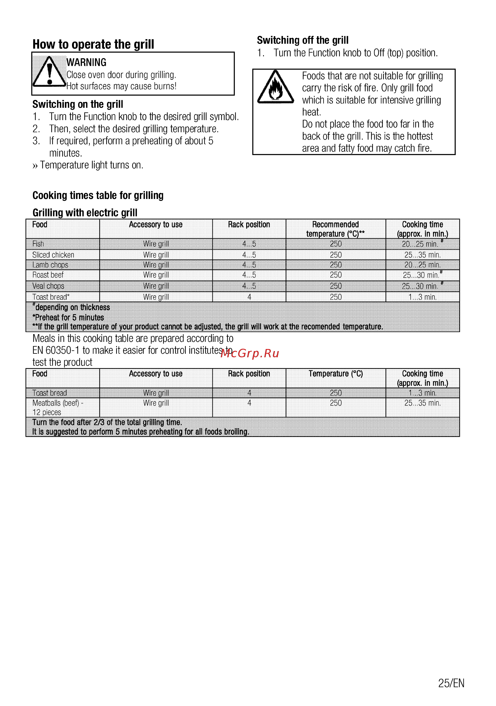 Beko FFSS62010GW [25/104] How to operate the grill