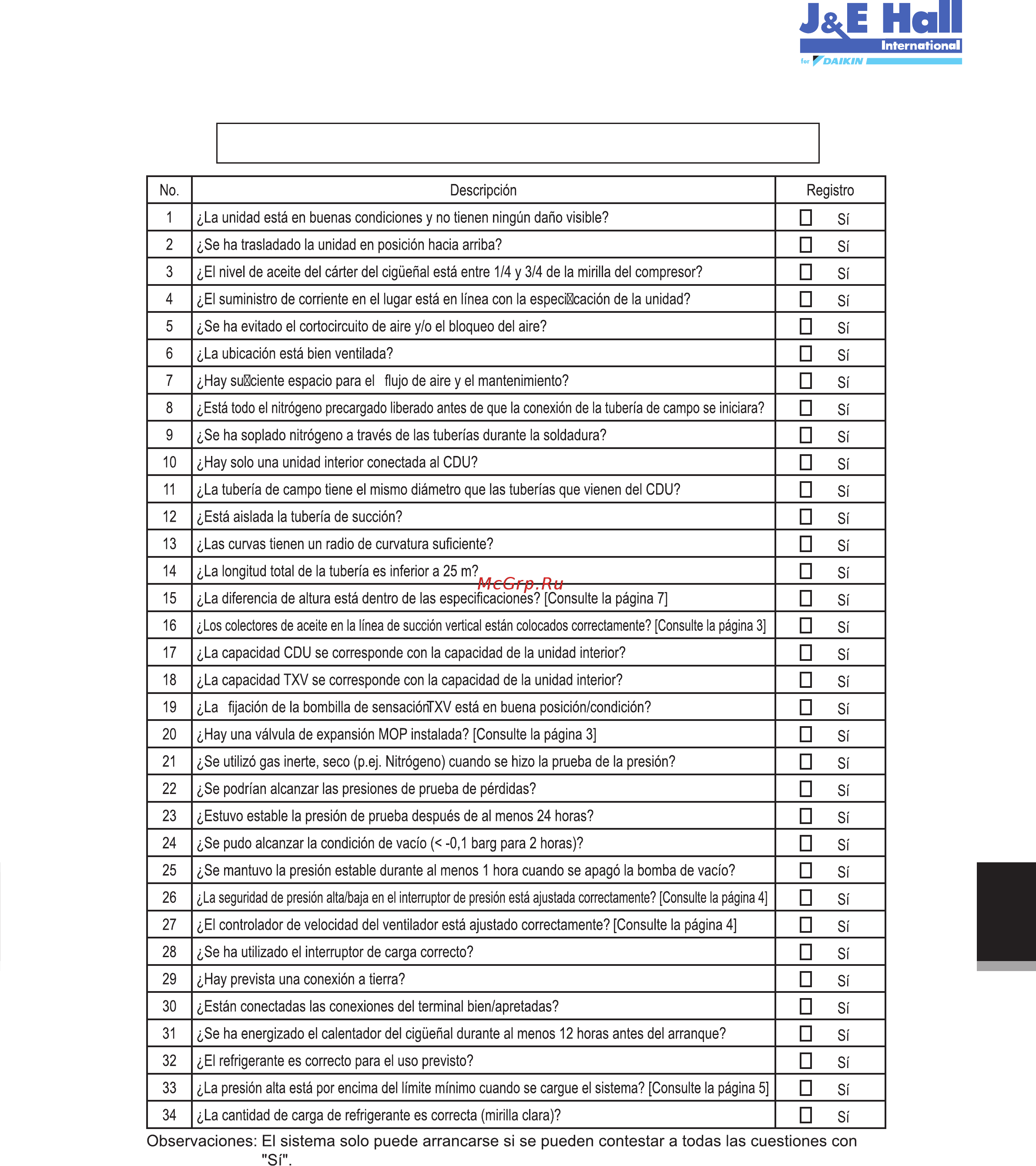 Daikin JEHSCU0200CM3 [119/216] Lista de comprobación antes del arranque