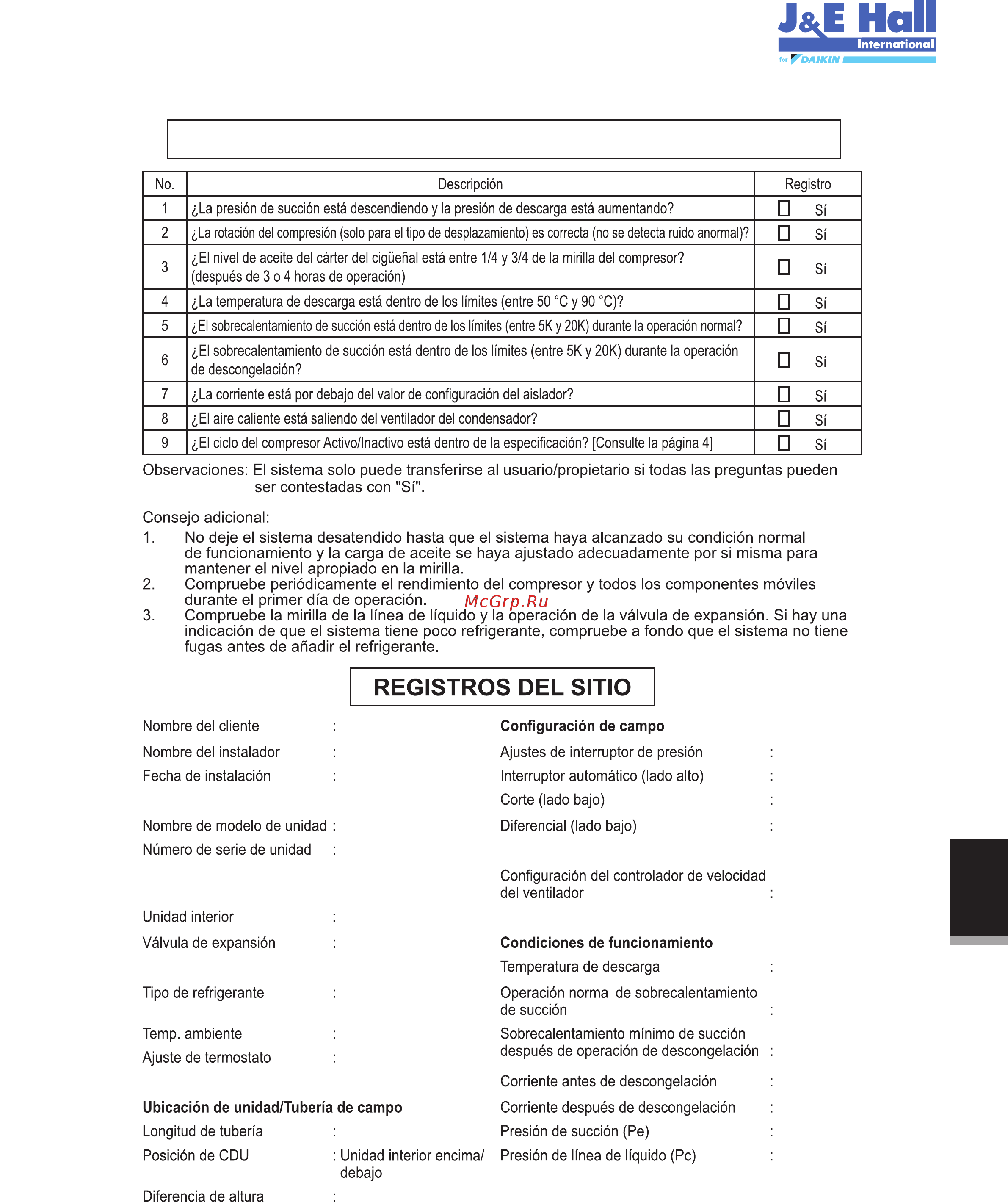 Daikin JEHSCU0600CM3 [120/216] Lista de comprobación antes de la puesta en servicio