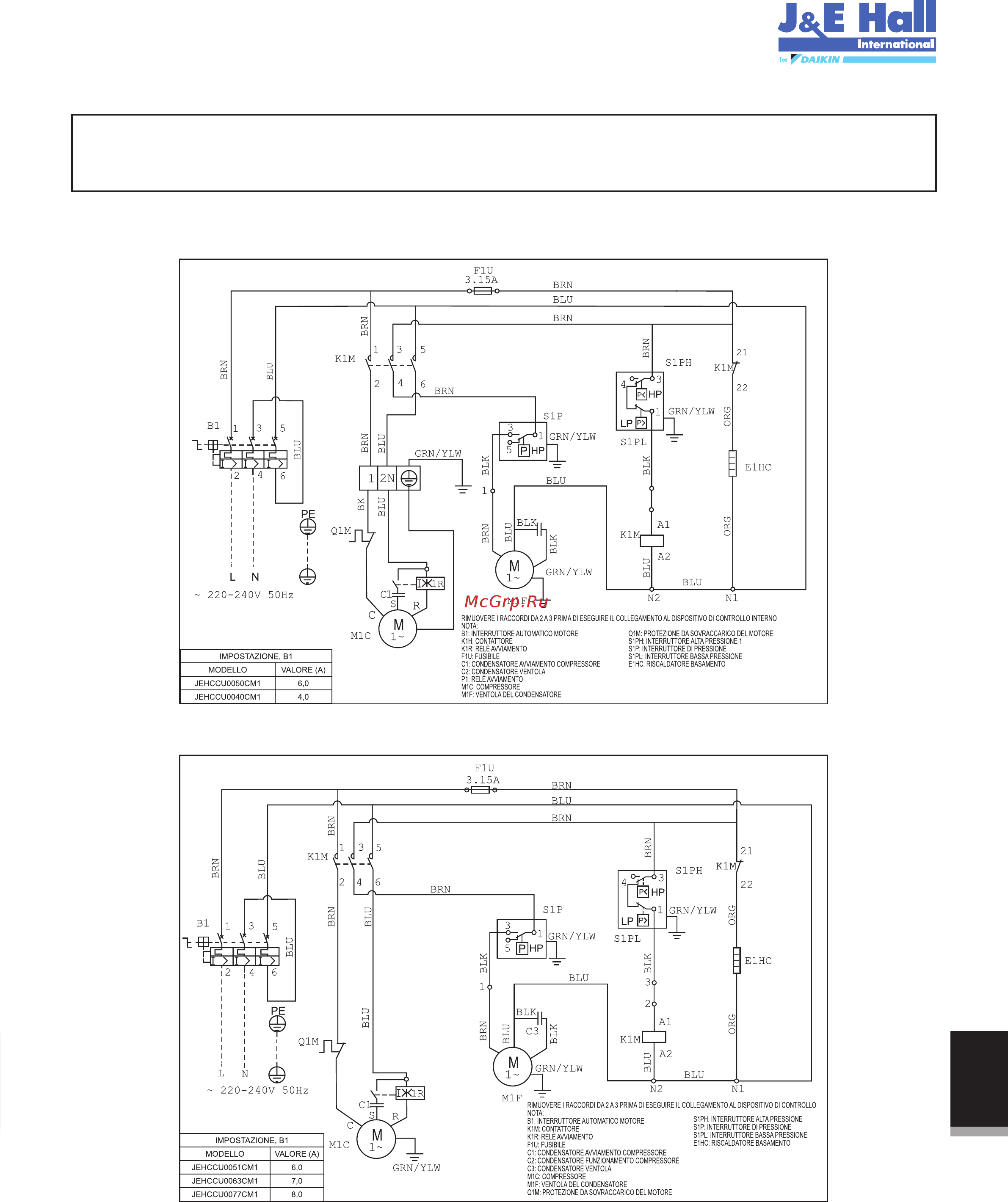 Daikin JEHSCU0500CM3 [136/216] Nota importante tutti i cavi elettrici e i collegamenti dell unità di condensazione devono essere eseguiti in conformità con i codici locali