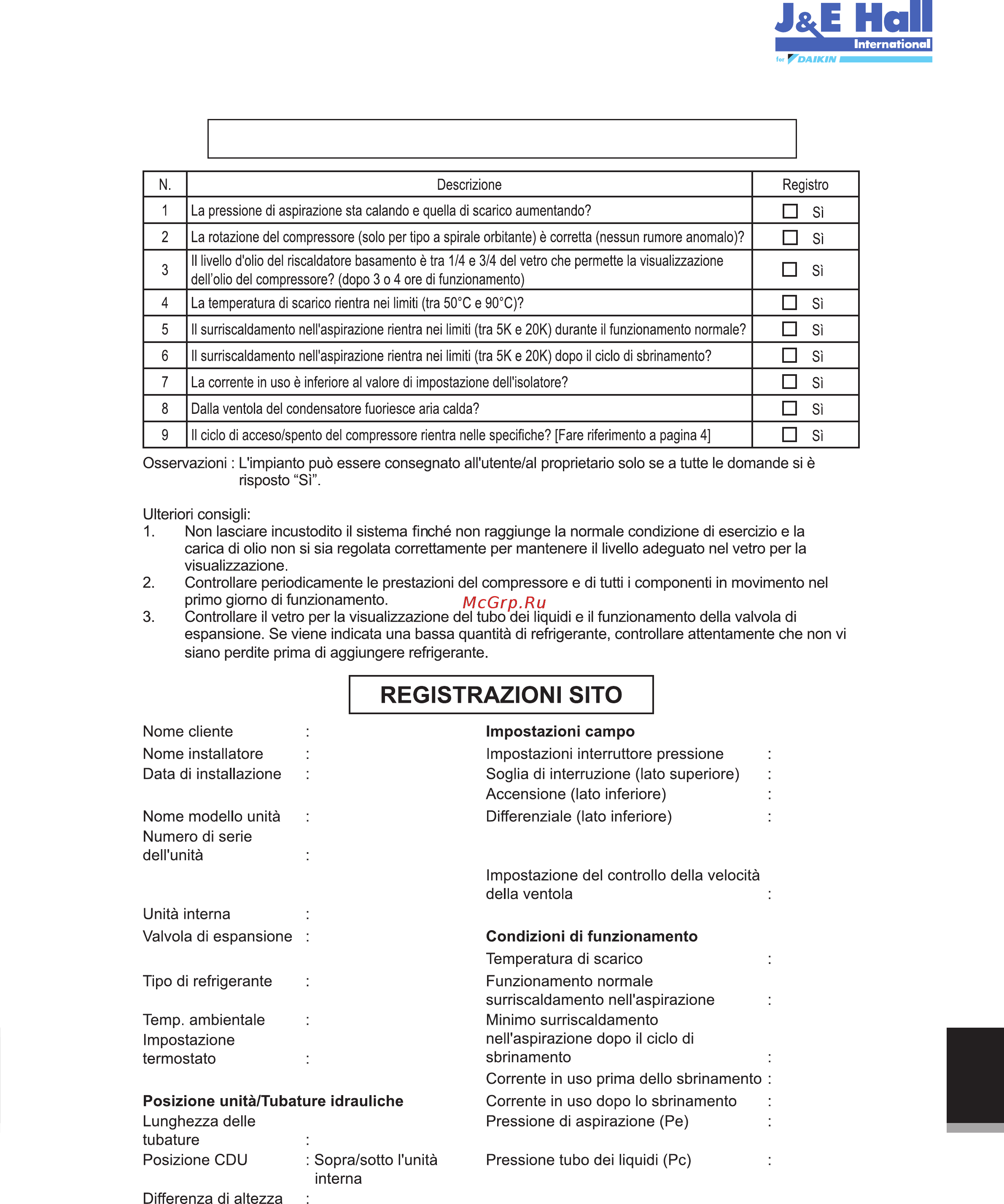 Daikin JEHSCU0200CM3 [144/216] Lista di controllo prima della messa in opera