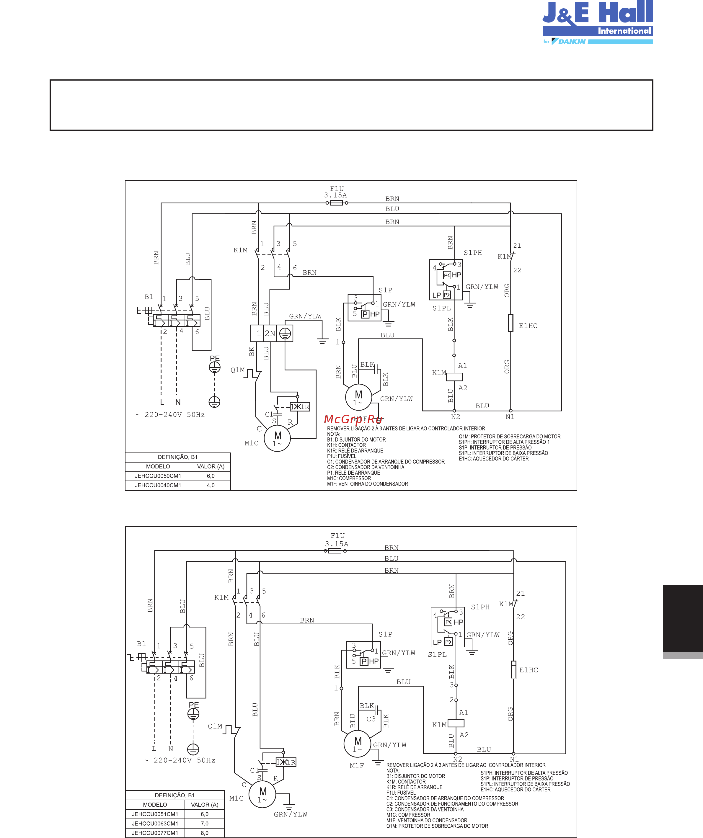 Daikin JEHSCU0200CM3 [160/216] Nota importante toda a instalação da cablagem e ligações à unidade de condensação devem ser efectuados de acordo com os códigos locais