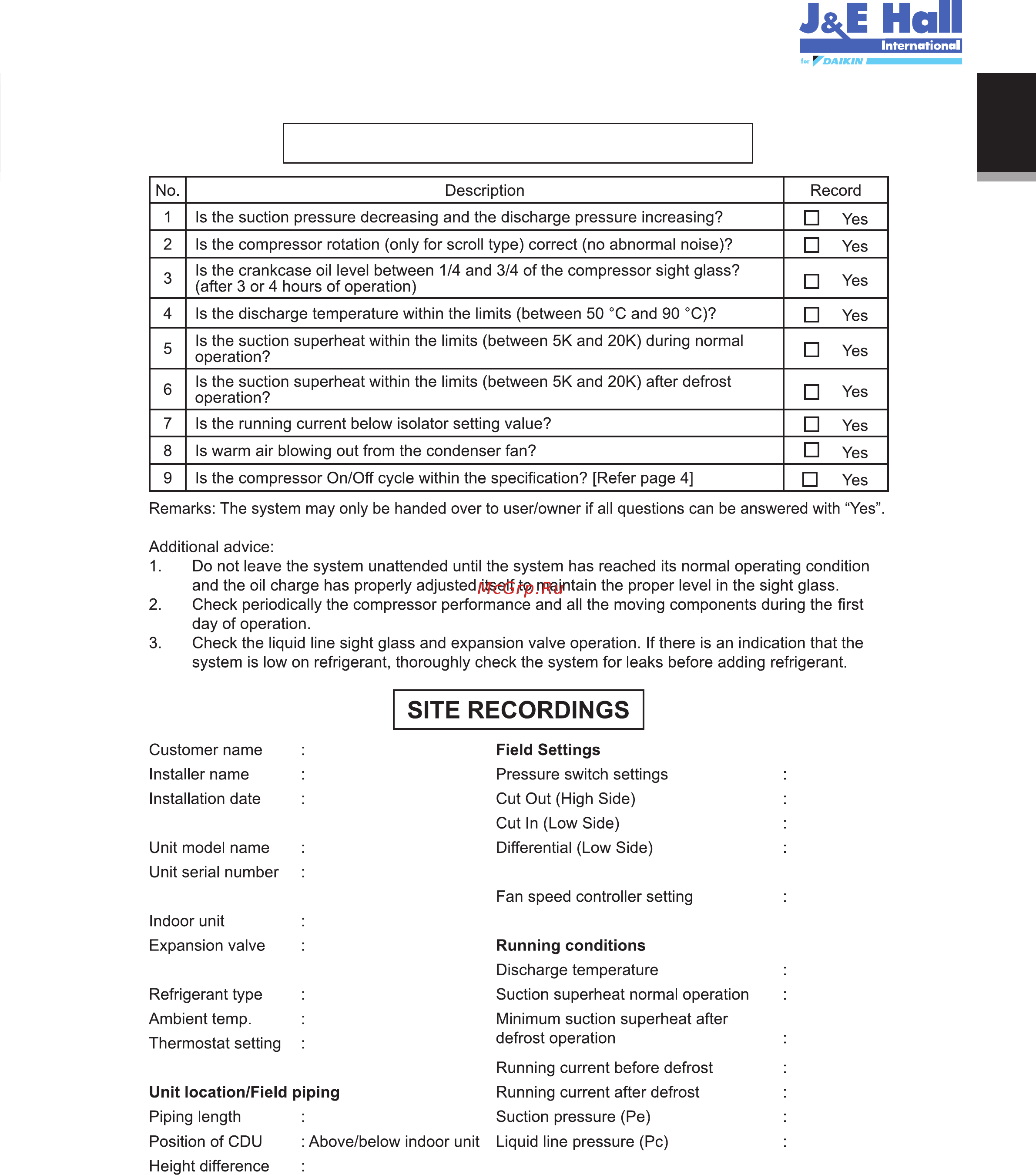 Daikin JEHSCU0500CM3 [24/216] Checklist before commissioning
