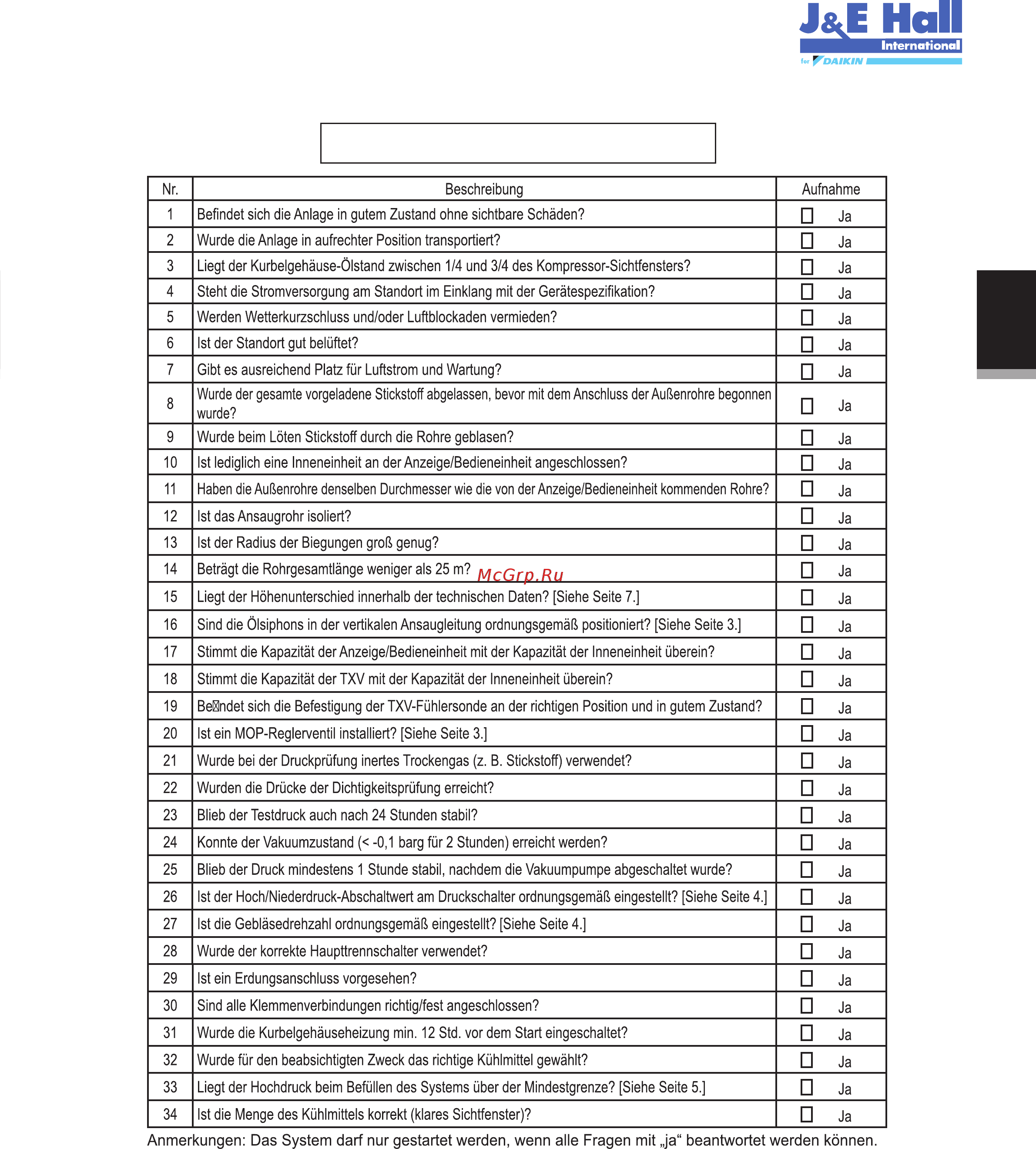 Daikin JEHSCU0500CM3 [47/216] Checkliste vor dem start