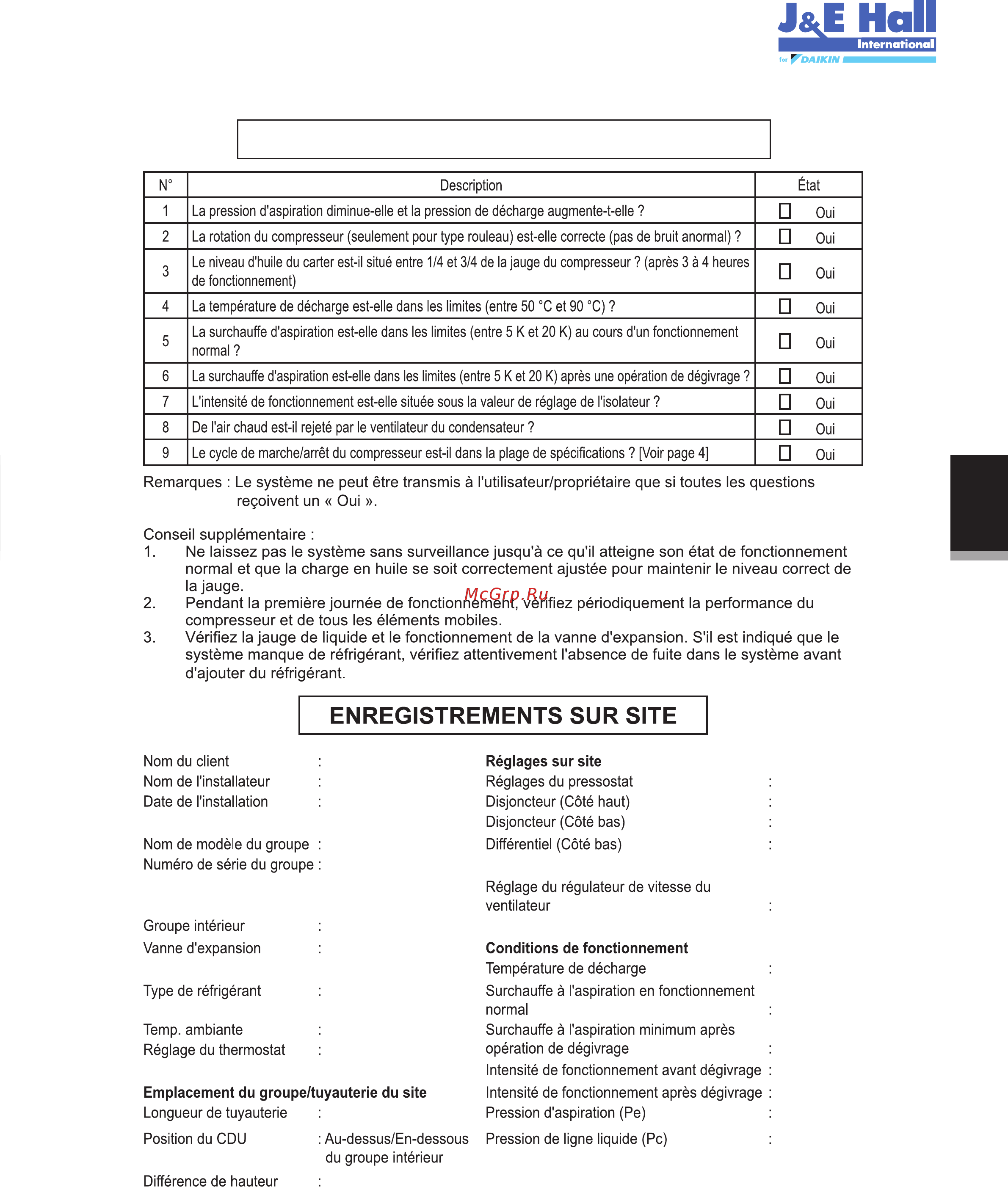 Daikin JEHSCU0200CM3 [72/216] Liste de vérification avant mise en service