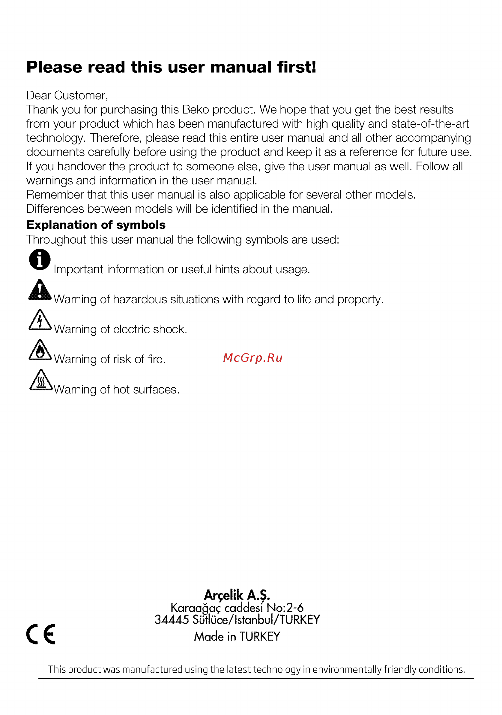 Beko FSE52130GSS [2/88] Please read this user manual first