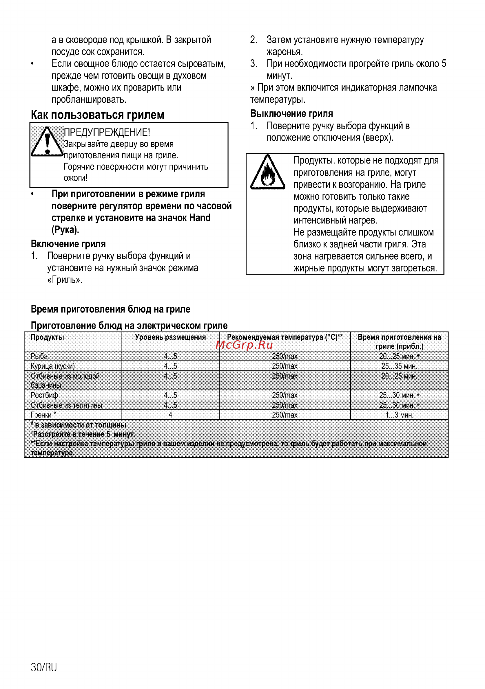 Beko FFSS52310GW [30/72] Как пользоваться грилем