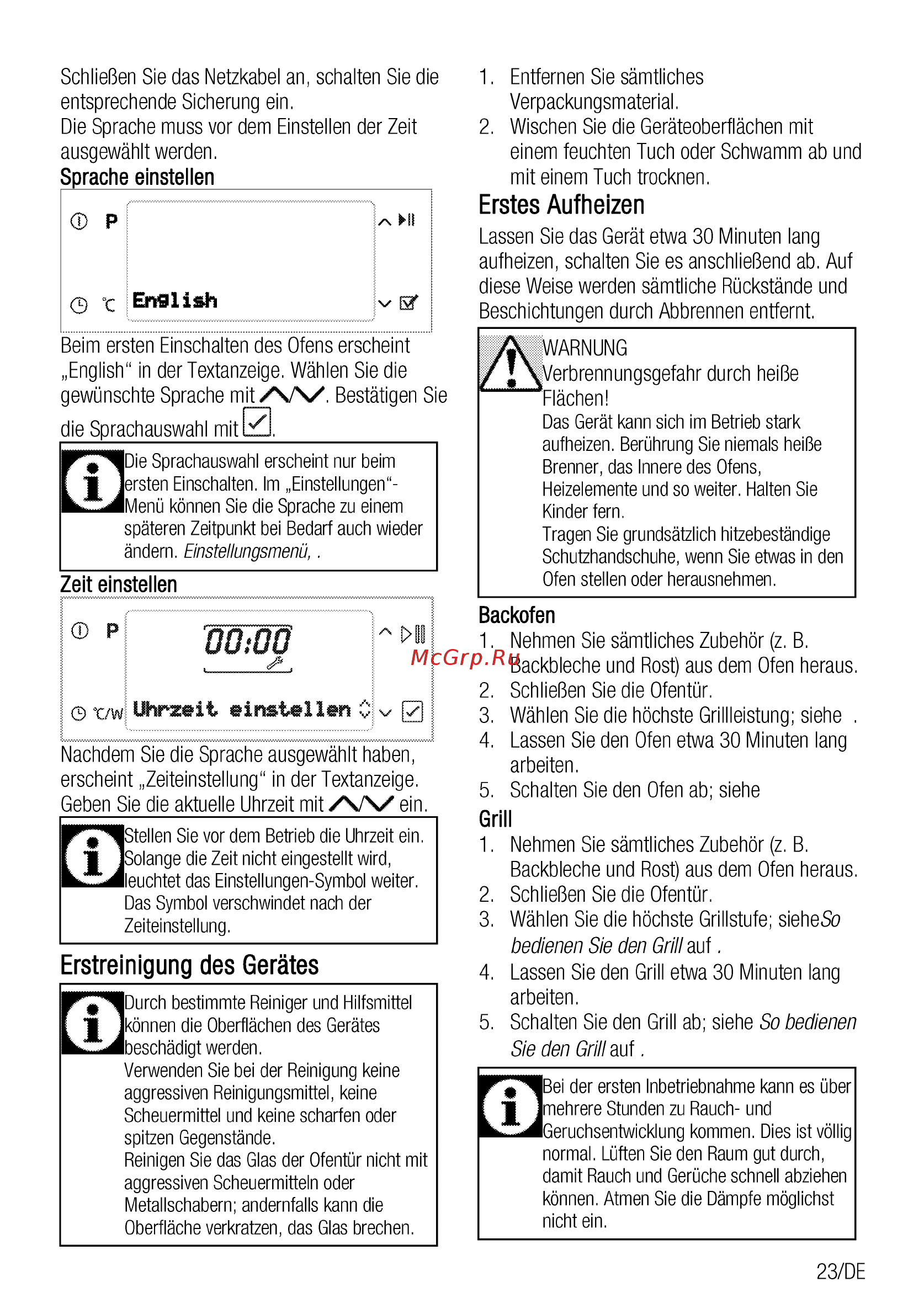 Beko BCW18501X [23/112] Erstes aufheizen