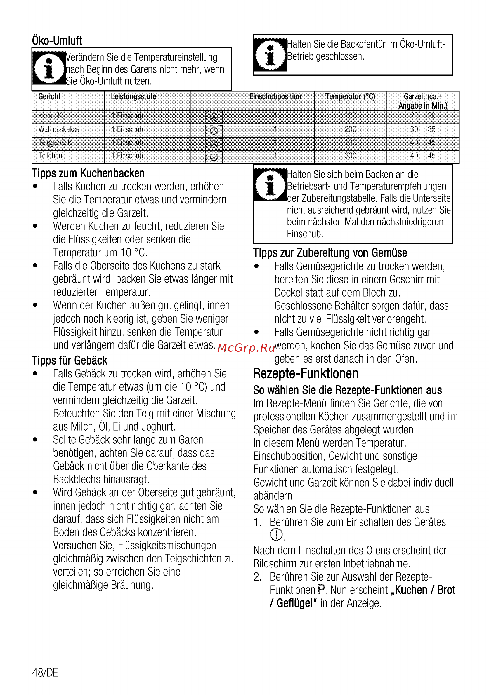 Beko BCW18501X [48/112] Rezepte funktionen