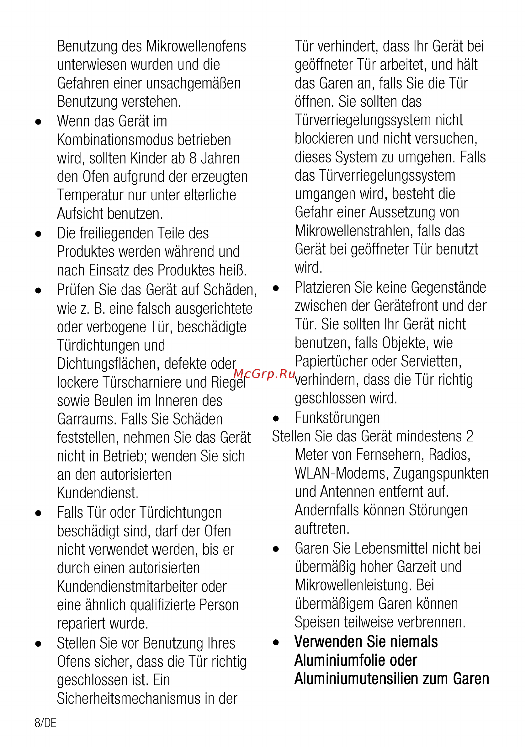 Beko BCW18501X [8/112] Aluminiumfolie oder aluminiumutensilien zum garen