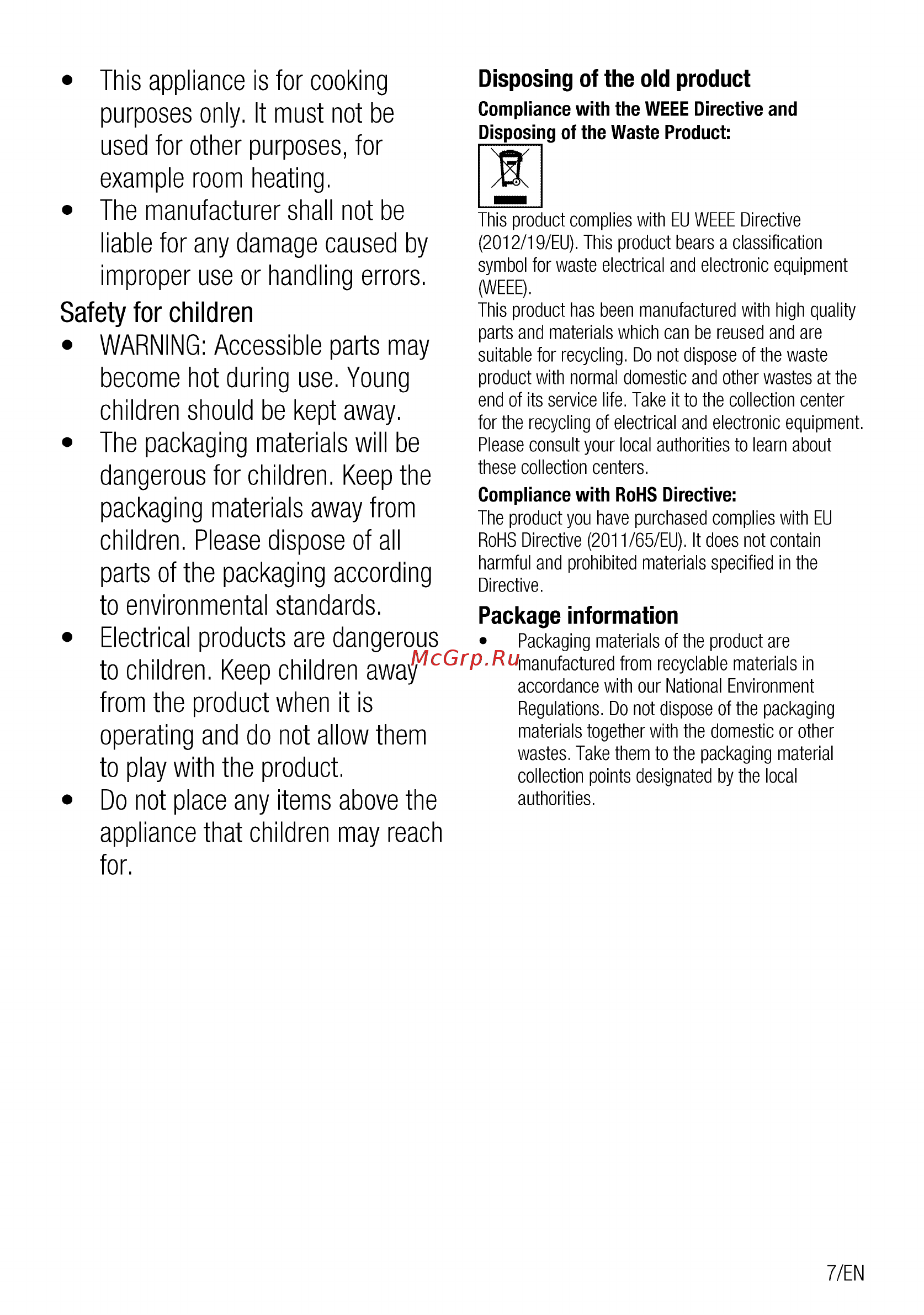 Beko HII64400ATW [7/92] Safety for children warning accessible parts may