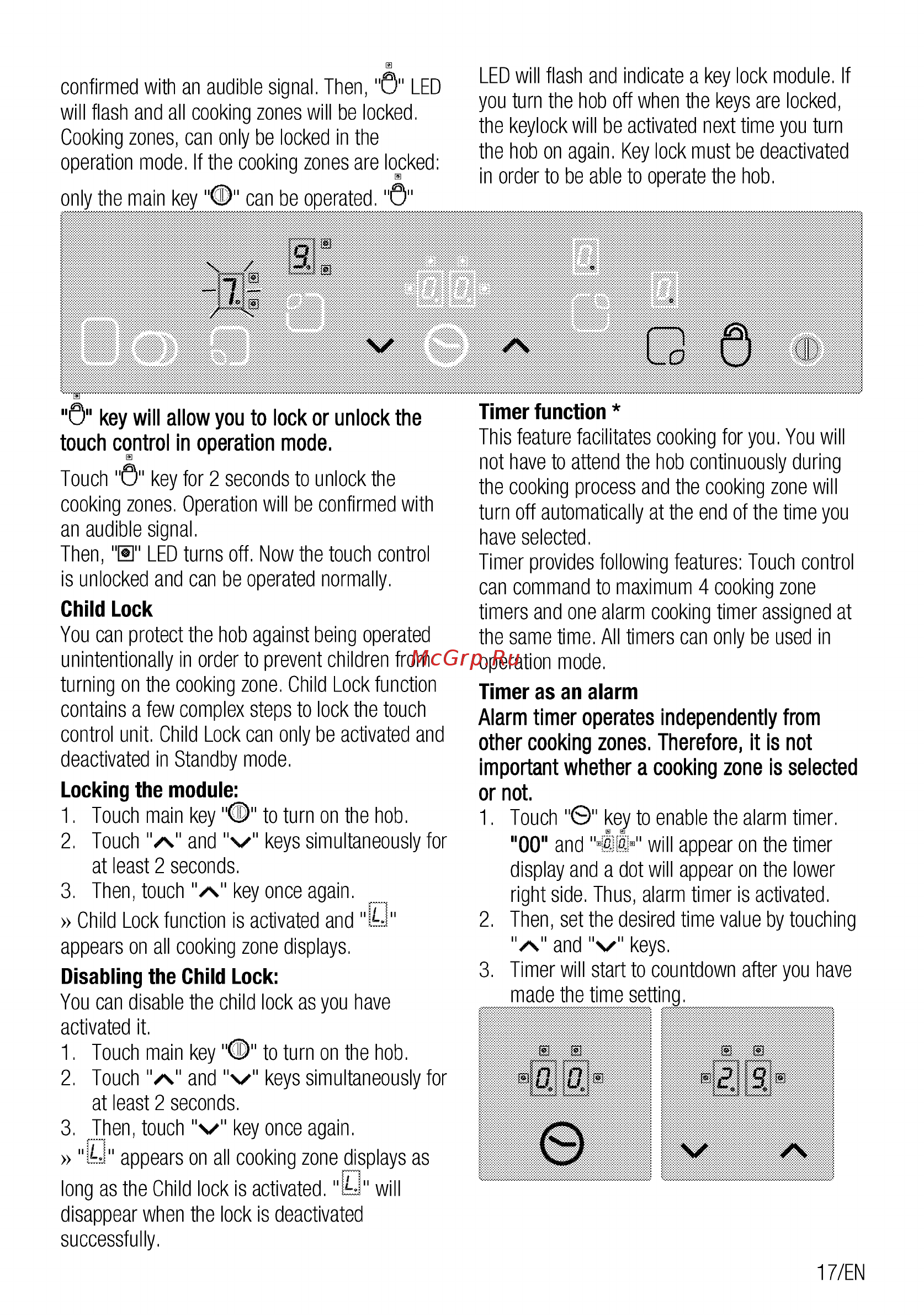 Beko HIC64402T [17/80] 0 key will allow you to lock or unlock the touch control in operation mode