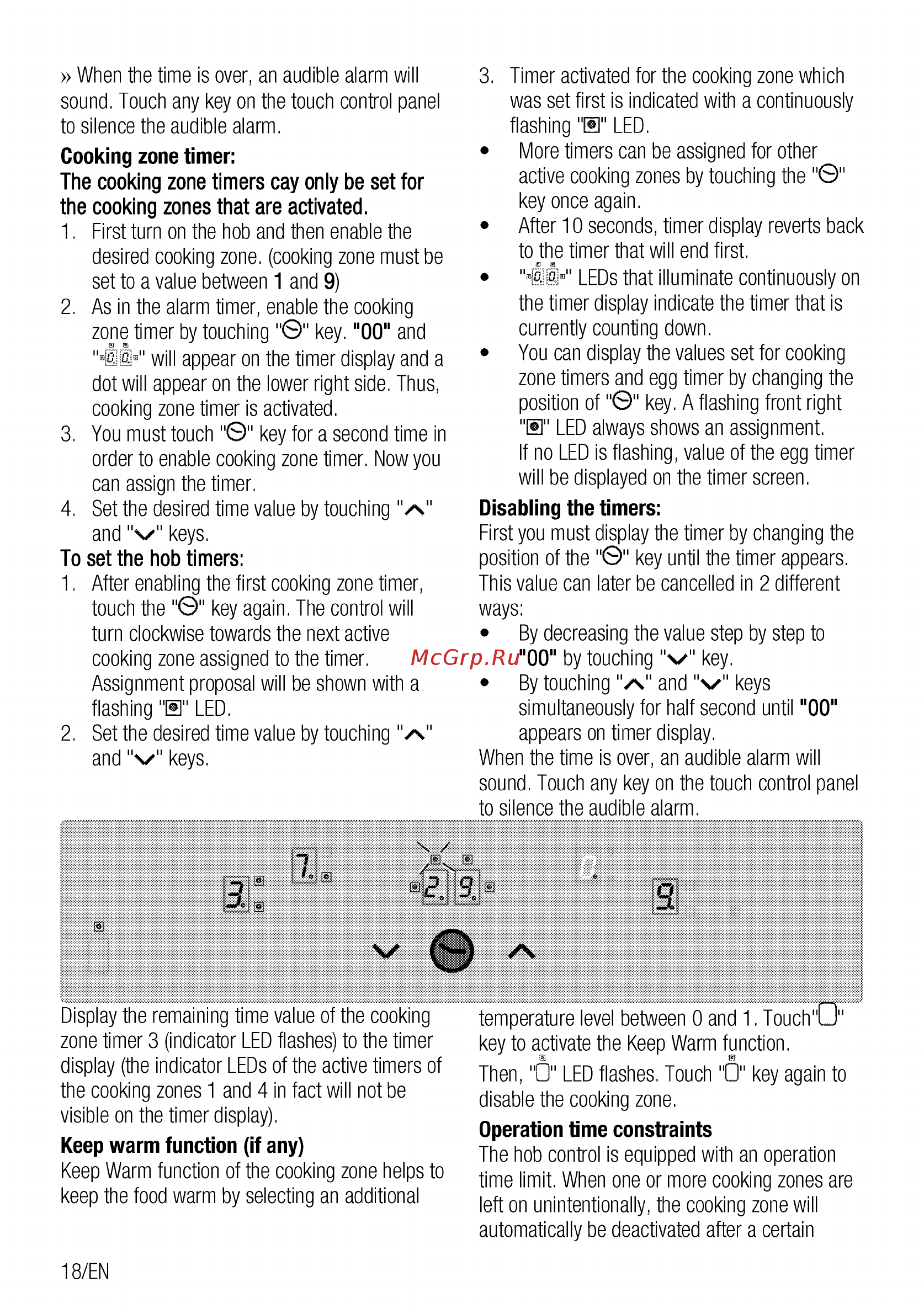 Beko HIC64402T [18/80] The cooking zone timers cay only be set for the cooking zones that are activated